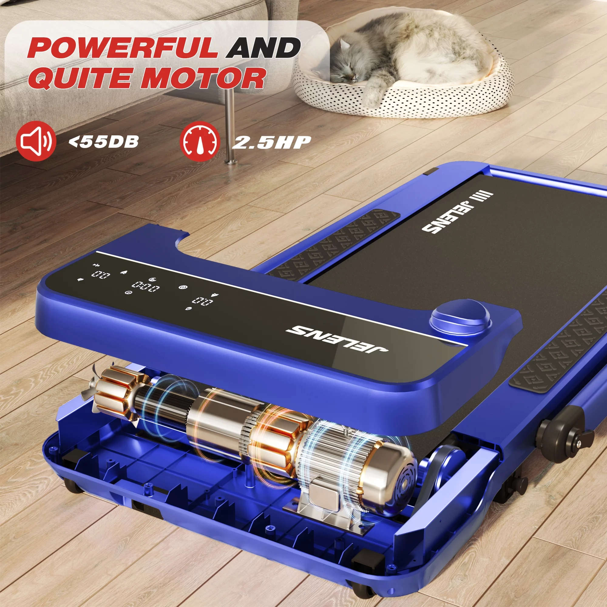 JELENS 2 in 1 Incline Treadmill Under Desk Walking Pad 2.5HP Home Folding Treadmills with Gesture Sensing Control, Walking Machine for Office with Led Display - Womvr