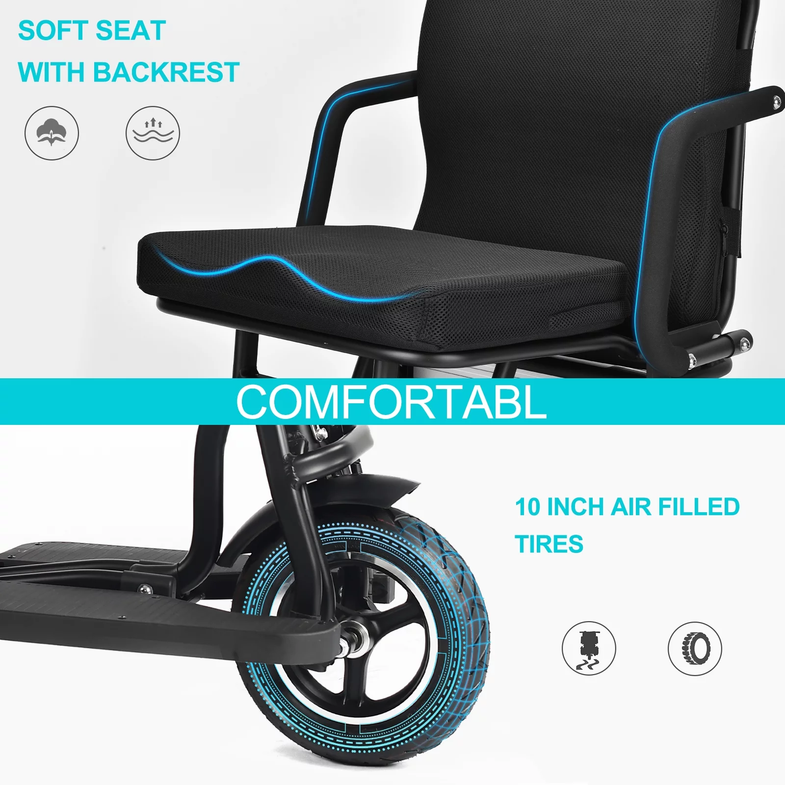 Folding Mobility Electric Scooter 48v 700w Dual Motor Lithium Battery 42*22*33(Inch) - Womvr