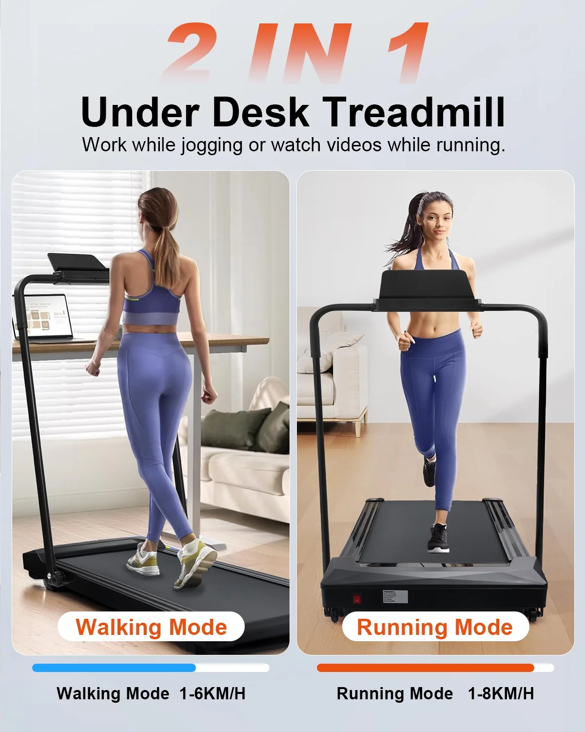 UPGO 2.25HP Walking Pad Under Desk Treadmill with 330 lbs Weight Capacity Walking Jogging Machine with Remote Control and LED for Home/Office - Womvr