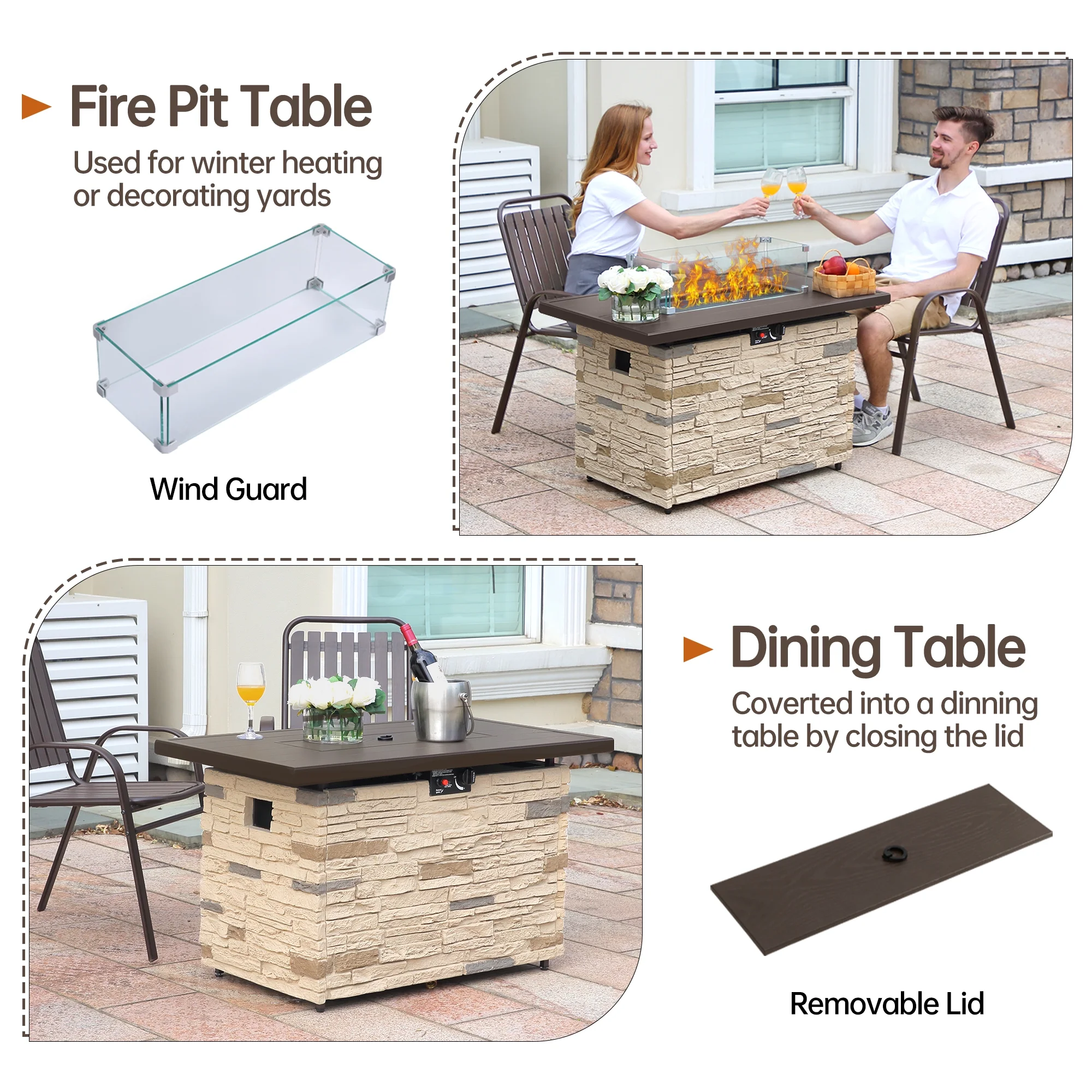 Pizzello Fire Pit Table Propane Outdoor 43