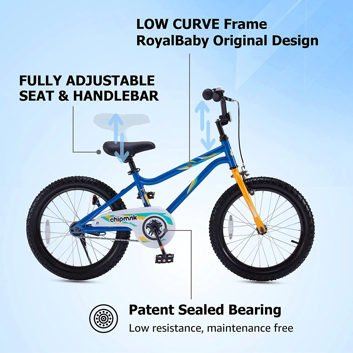 RoyalBaby Chipmunk Kids Bike Boys Girls 18 Inch Bicycle with Kickstand Blue - Womvr