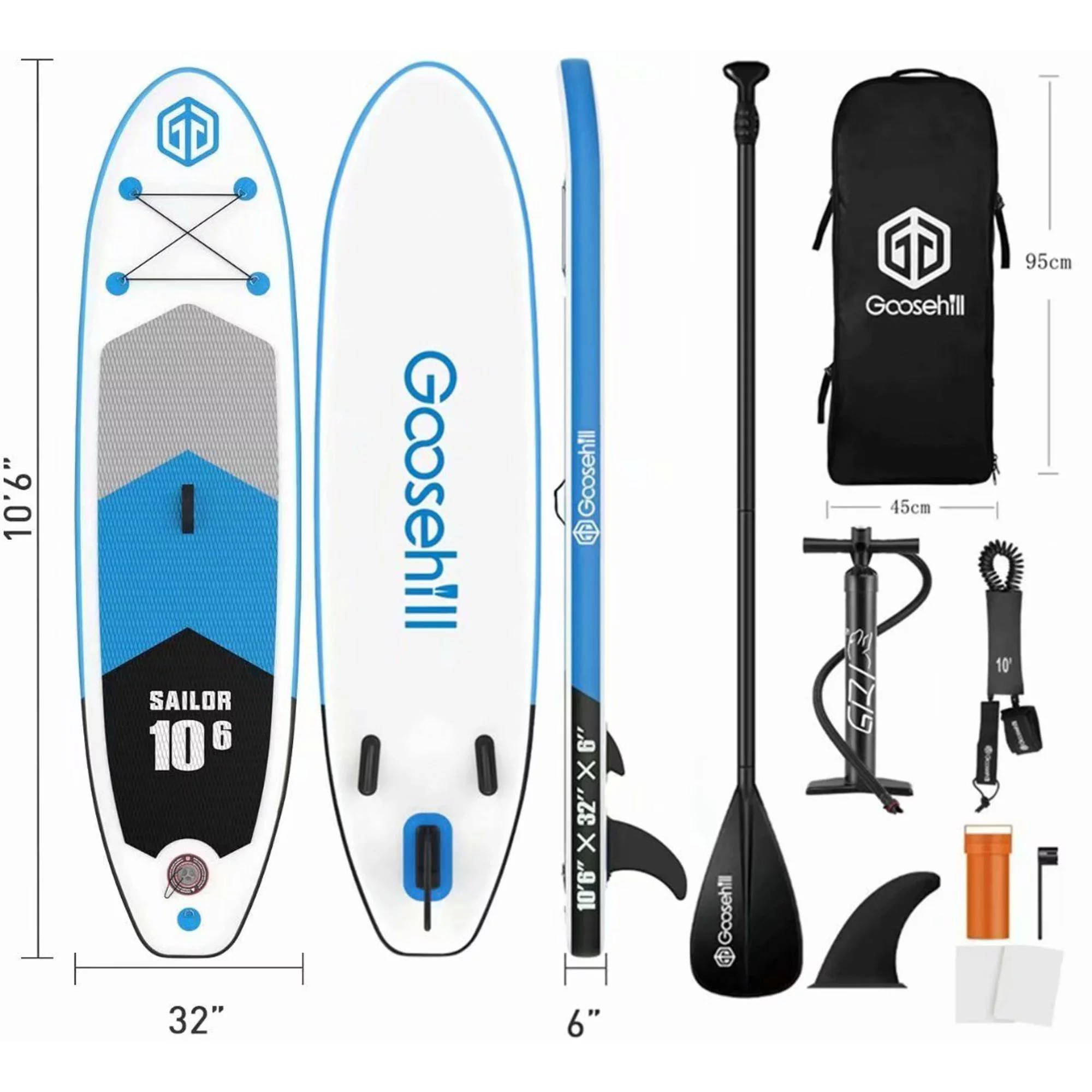 Goosehill Sailor Inflatable Stand Up High-quality Teal Paddle Board, lightweight, SUP Package, 10'6