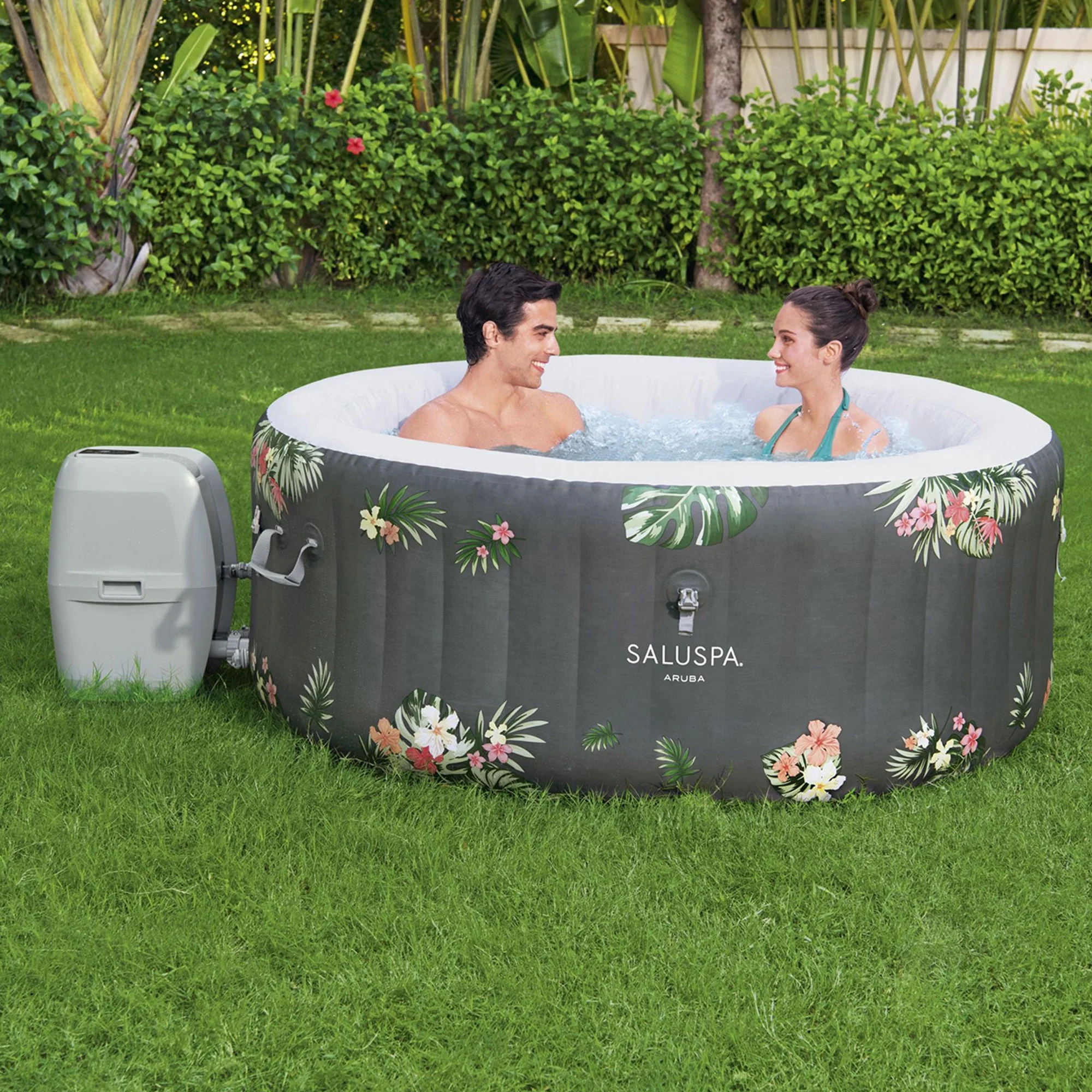 Bestway SaluSpa Aruba AirJet Inflatable Hot Tub w/ EnergySense Cover, Grey - Womvr
