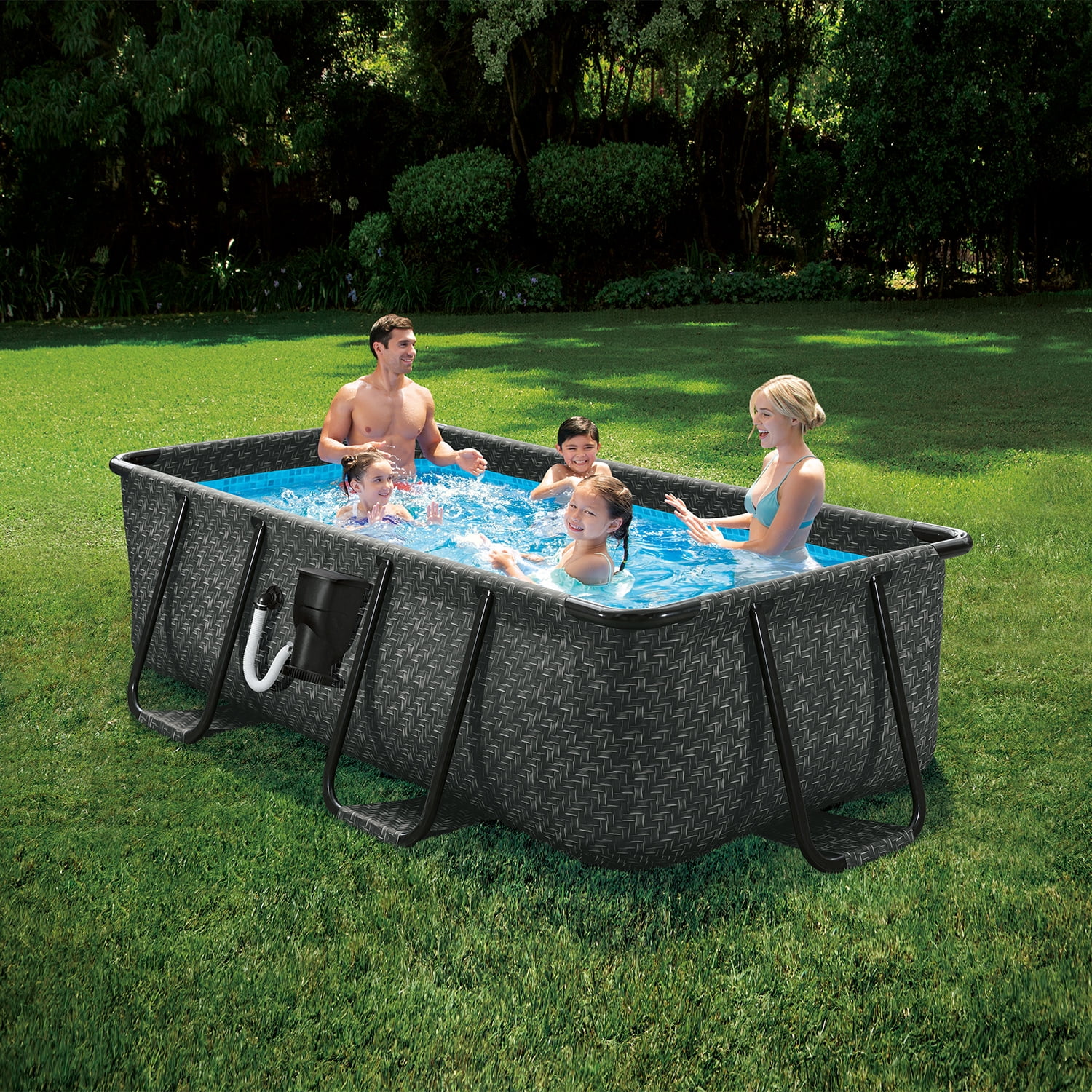 Summer Waves 16' Long Dark Herringbone Elite Frame Outdoor Rectangular Pool - Womvr