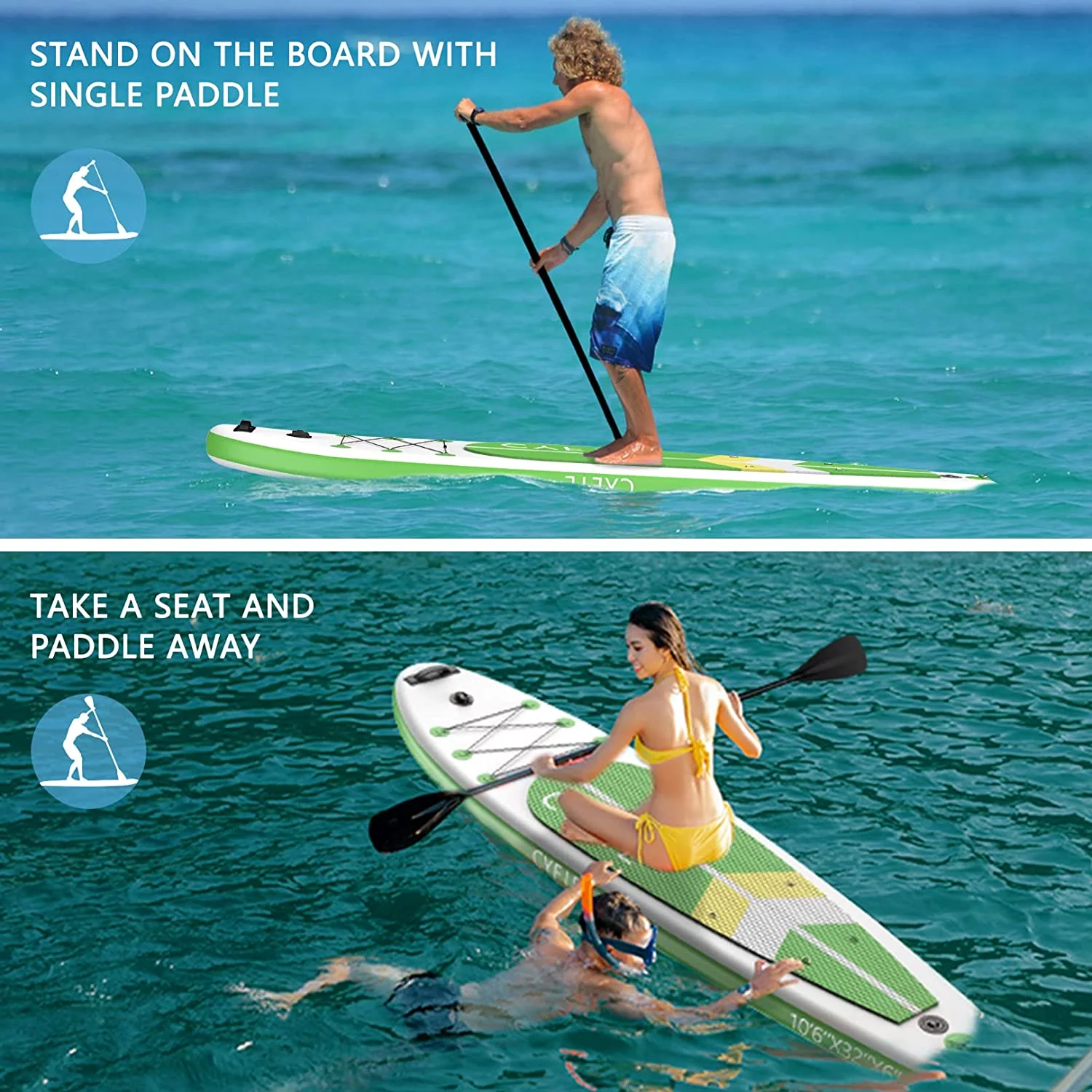 Paddle Board for Adult, Inflatable Surfboard Fishing Standup Cyfie Paddle Board 10.6 ft - Womvr