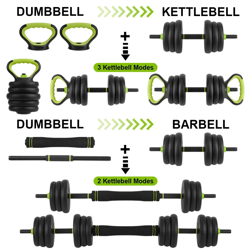 50/70lbs 4-in-1 Portable Interchangeable Dumbbell, Barbell, and Kettlebell Set with Adjustable Weights for Squats, exercise(Black) - Womvr