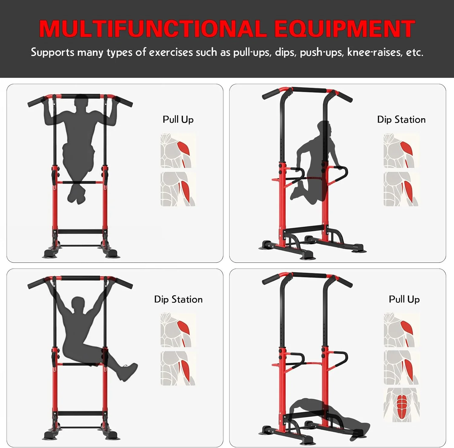 SOGES Height Adjustable Power Tower Dip Stands Pull up Bar Strength Training for Home Gym Black - Womvr