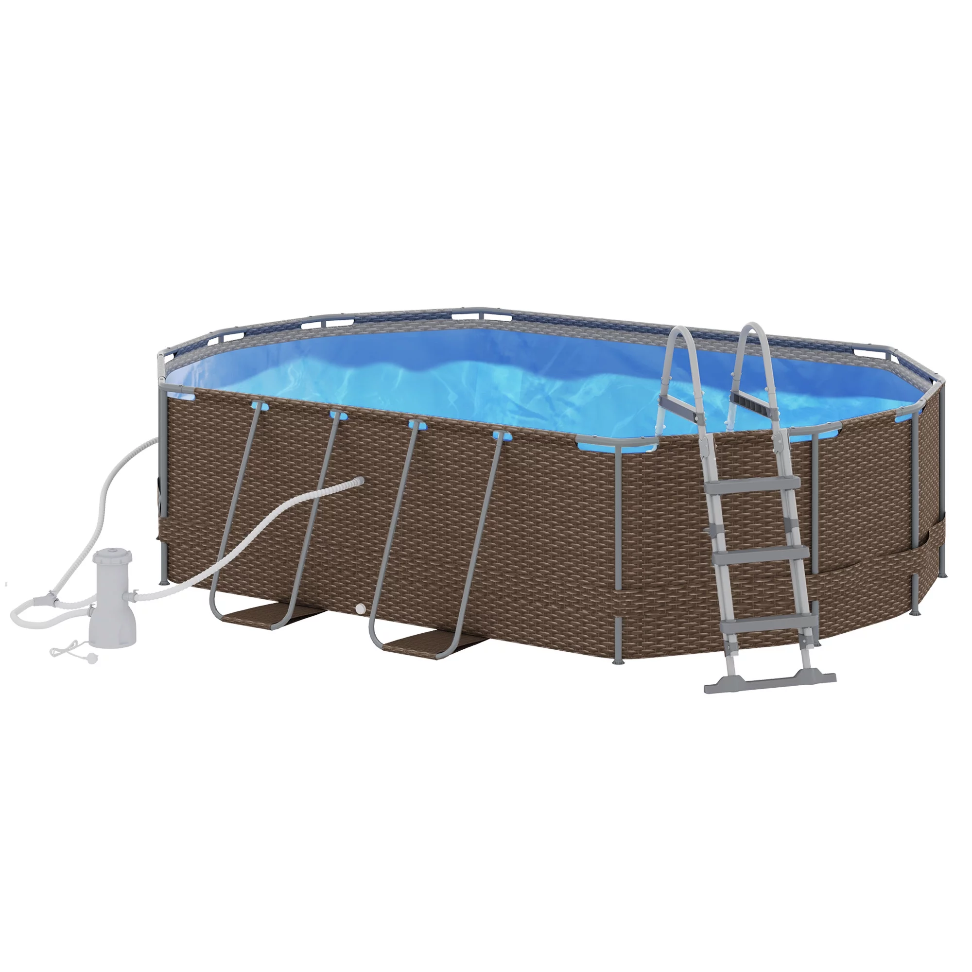 Outsunny Above Ground Swimming Pool, Non-Inflatable Frame Pool, Brown - Womvr