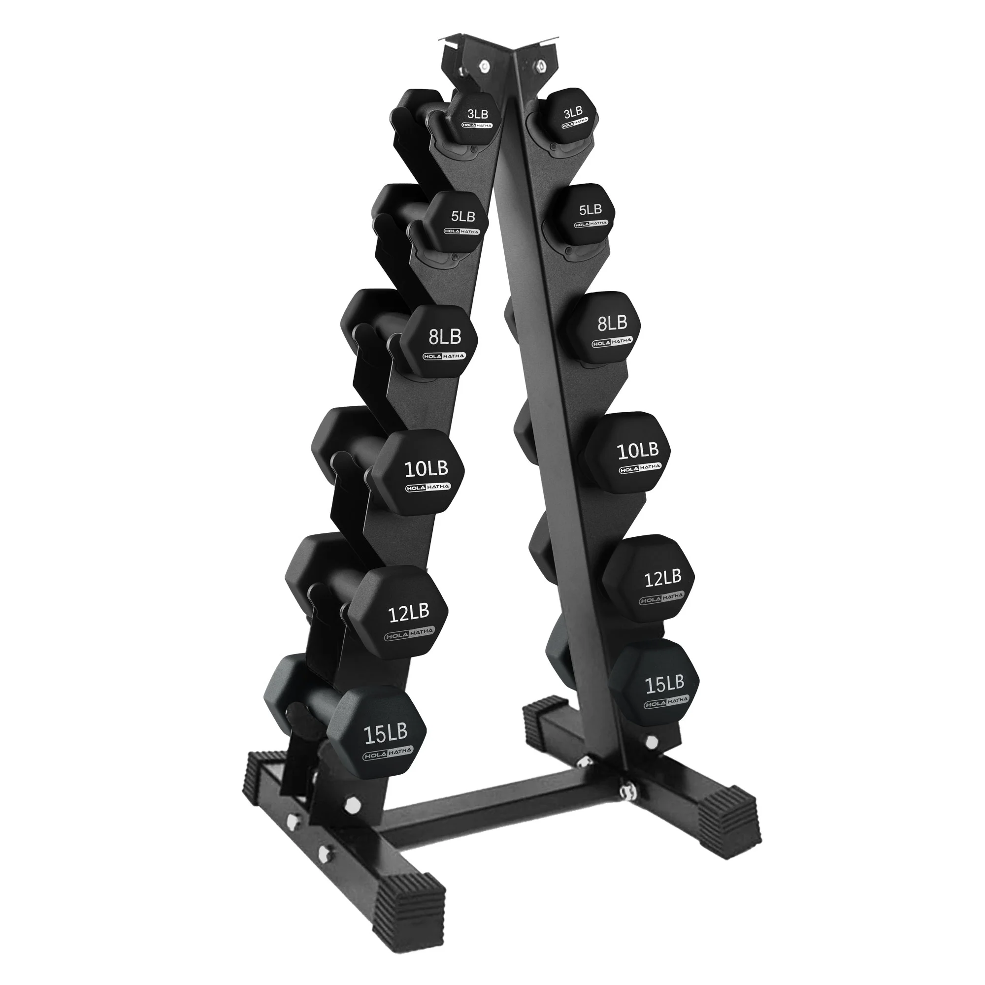 HolaHatha 3, 5, 8, 10, 12 & 15 Pound Neoprene Dumbbell Weight Set with Rack - Womvr