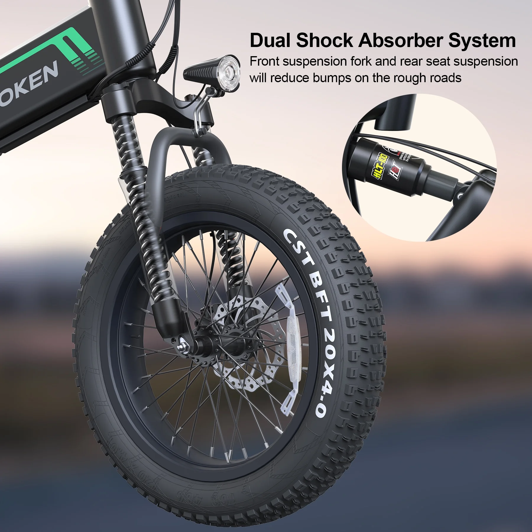 Wooken Electric Bike, 20''X4.0 Fat Tire Electric Bike for Adults, 500W 20MPH Foldable Electric Bicycle with 48V 10Ah Built-in Battery, Shimano 7 Speed Wheels Electric Bike, Dual Shock Absorber - Womvr