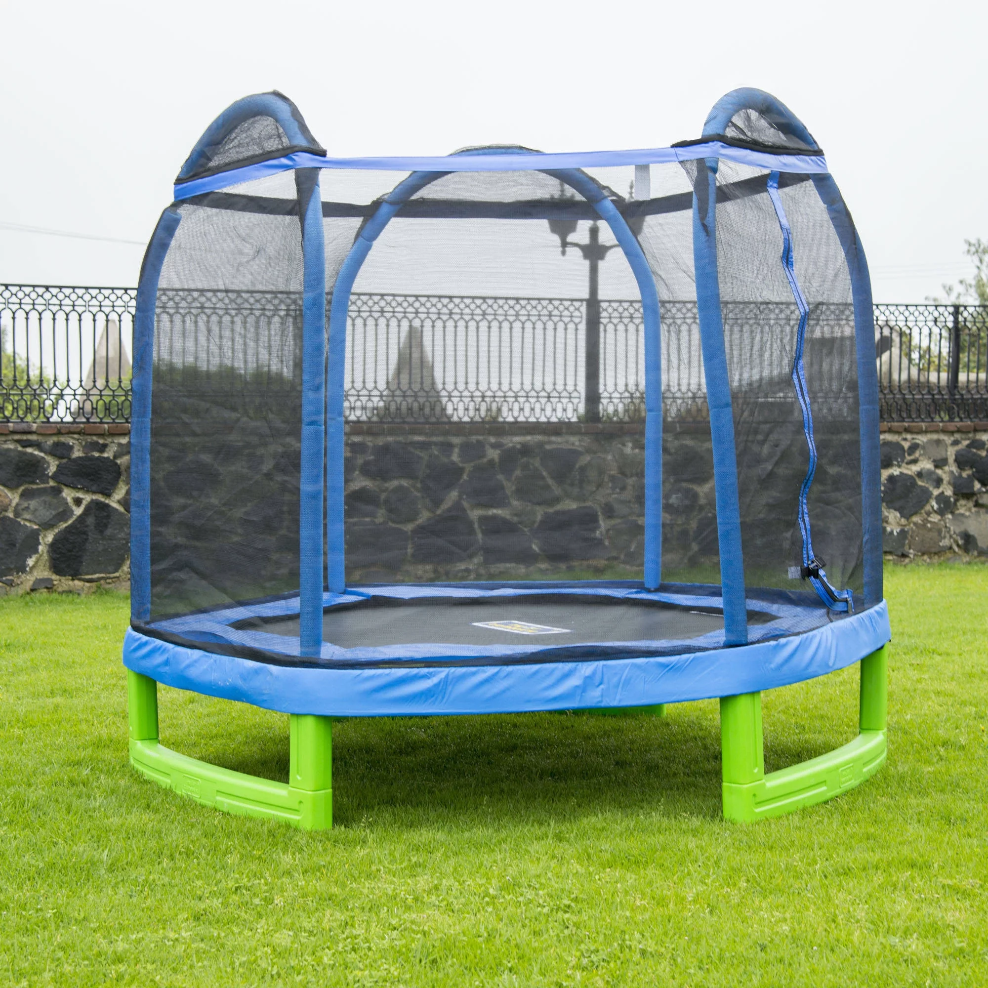 Bounce Pro 7-Foot My First Trampoline Hexagon (Ages 3-10) for Kids, Blue/Green - Womvr