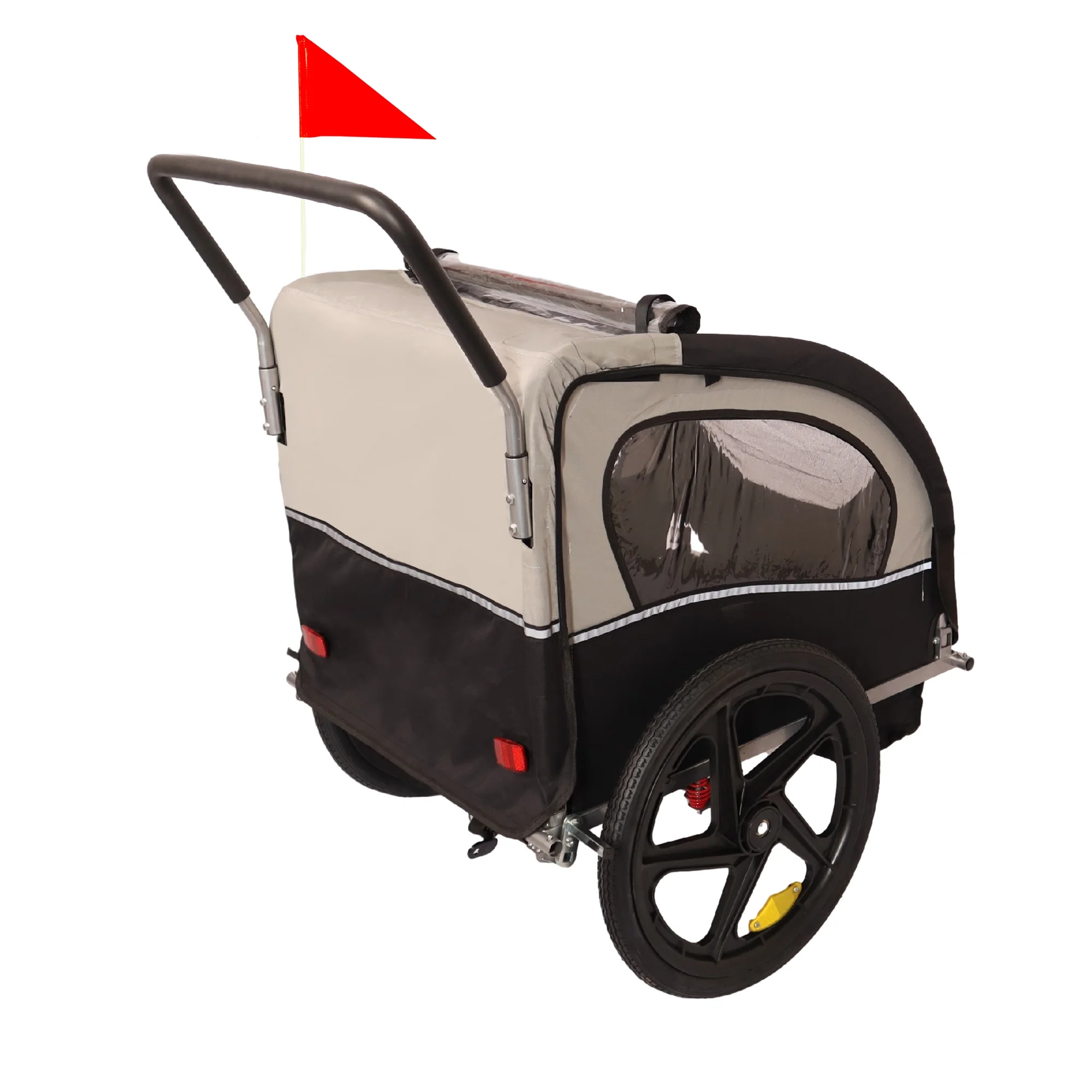 Immere Bike Trailer 2-in-1 Double 2 Seat Jogger Stroller - Foldable Collapsible w/Pivot Front Wheel - Wagon for Kids, Dog Bike Trailer, Black Gray - Womvr