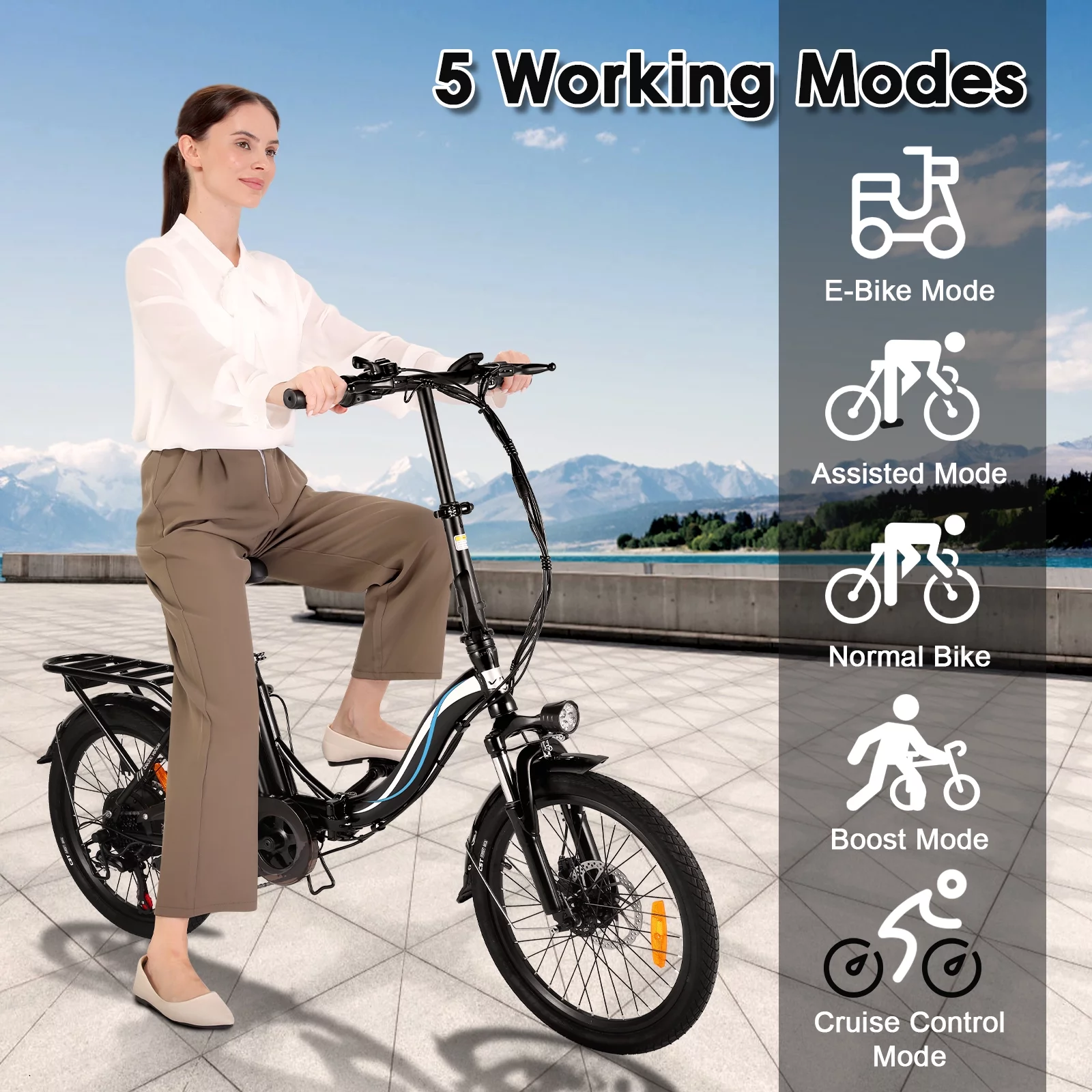 Elifine 500W Folding Electric Bike for Adults, 20