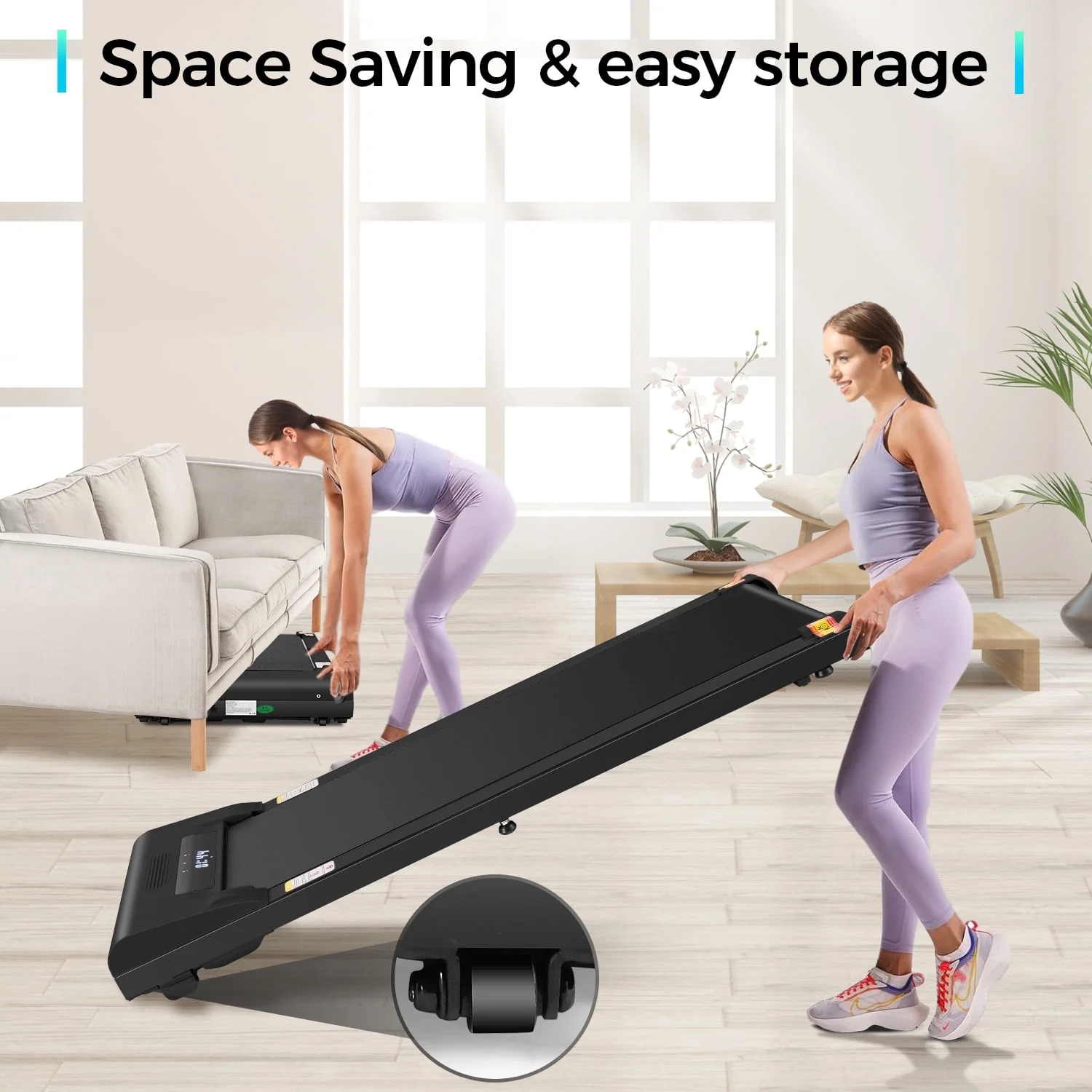 Adnoom Walking Pad Treadmill Under Desk Treadmills for Home,Smart App Remote Control 2.5HP Electric Jogging Running Machine with LED Display - Womvr