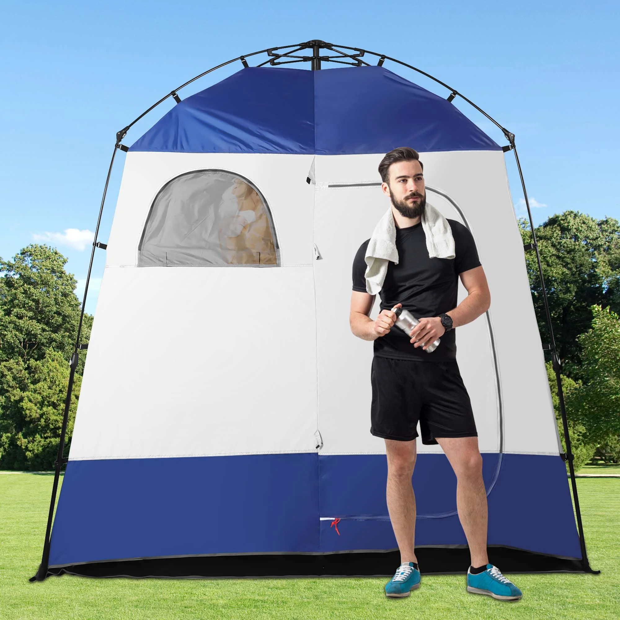 GVDV Camping Shower Tent Oversize Space Privacy Tent Portable Outdoor Shower Tents for Camping with Floor Changing Tent Dressing Room Easy Set Up Shower Privacy Shelter 2 Rooms Toilet Tent - Womvr