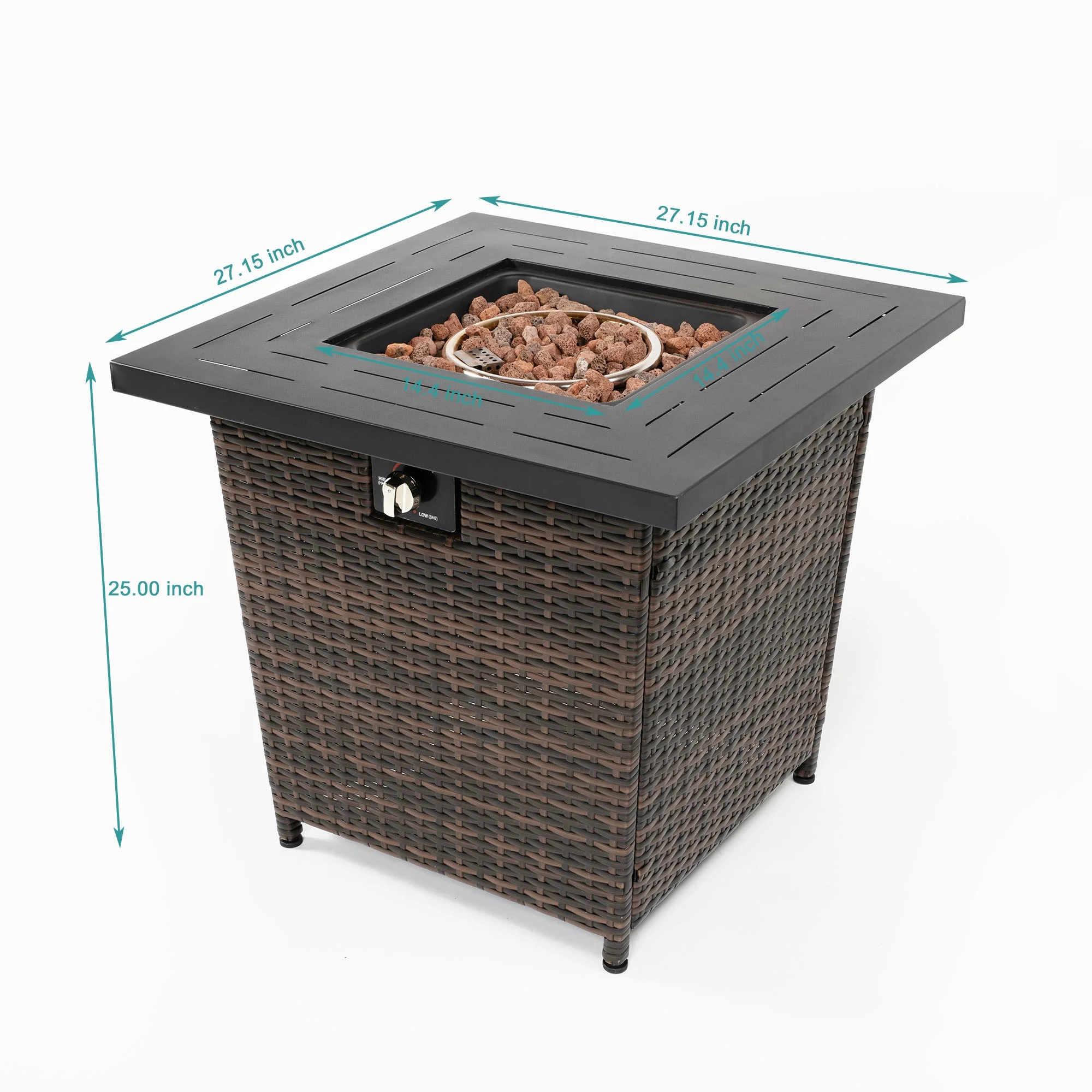 43.3 inch Gas Fire Pit Table, SYNGAR 2-in-1 50,000 BTU Propane Gas Fire Pit Table, Outdoor Propane Fire Pit with Glass Wind Guard, Blue Rocks and Lid, for Patio, Backyard, Garden, Poolside, D4620 - Womvr