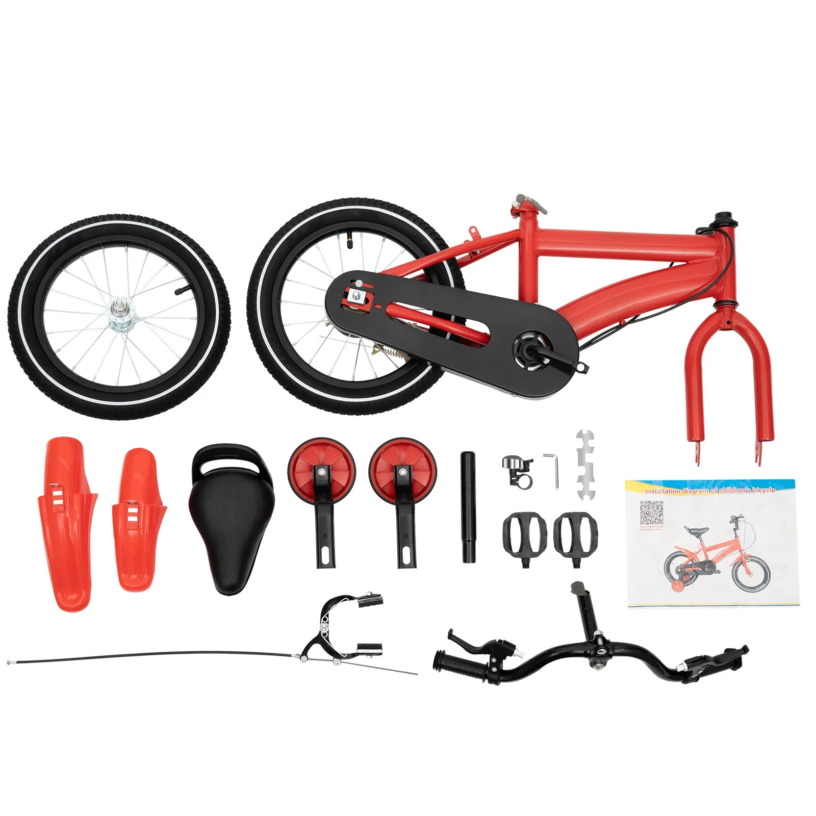 Aiqidi 14 Inch Kids Bike Boys Girls Safe Bicycle Adjustable Seat Height Children Bicycle with Training Wheels and Mudguards, Red - Womvr