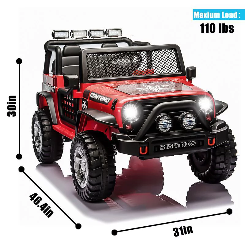 CAIDI 12 V Kids Ride On Truck, 2-Seater Battery Powered Toy Car w/ Remote Control, Spring Suspension, Bluetooth, LED Lights - Womvr