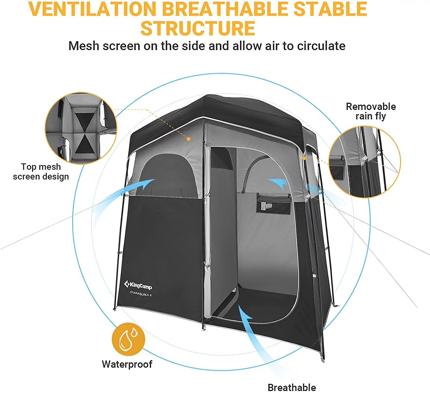 KingCamp Oversized 2 Rooms Camping Shower Tent Extra Wide Outdoor Shower Tent Privacy Tent for Portable Toilet/Bathroom/Dressing Changing Room with Carry Bag, Blue - Womvr