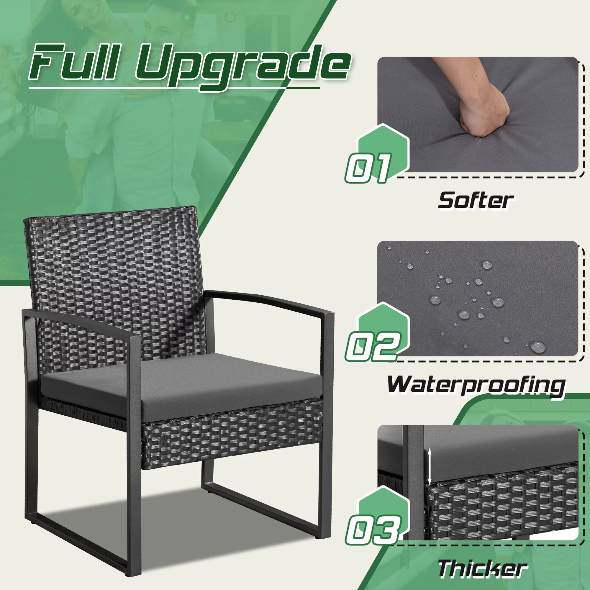 Homall Patio Furniture 3-Piece Set Casual Wicker Chair Bistro Chair with Coffee Table, Black - Womvr