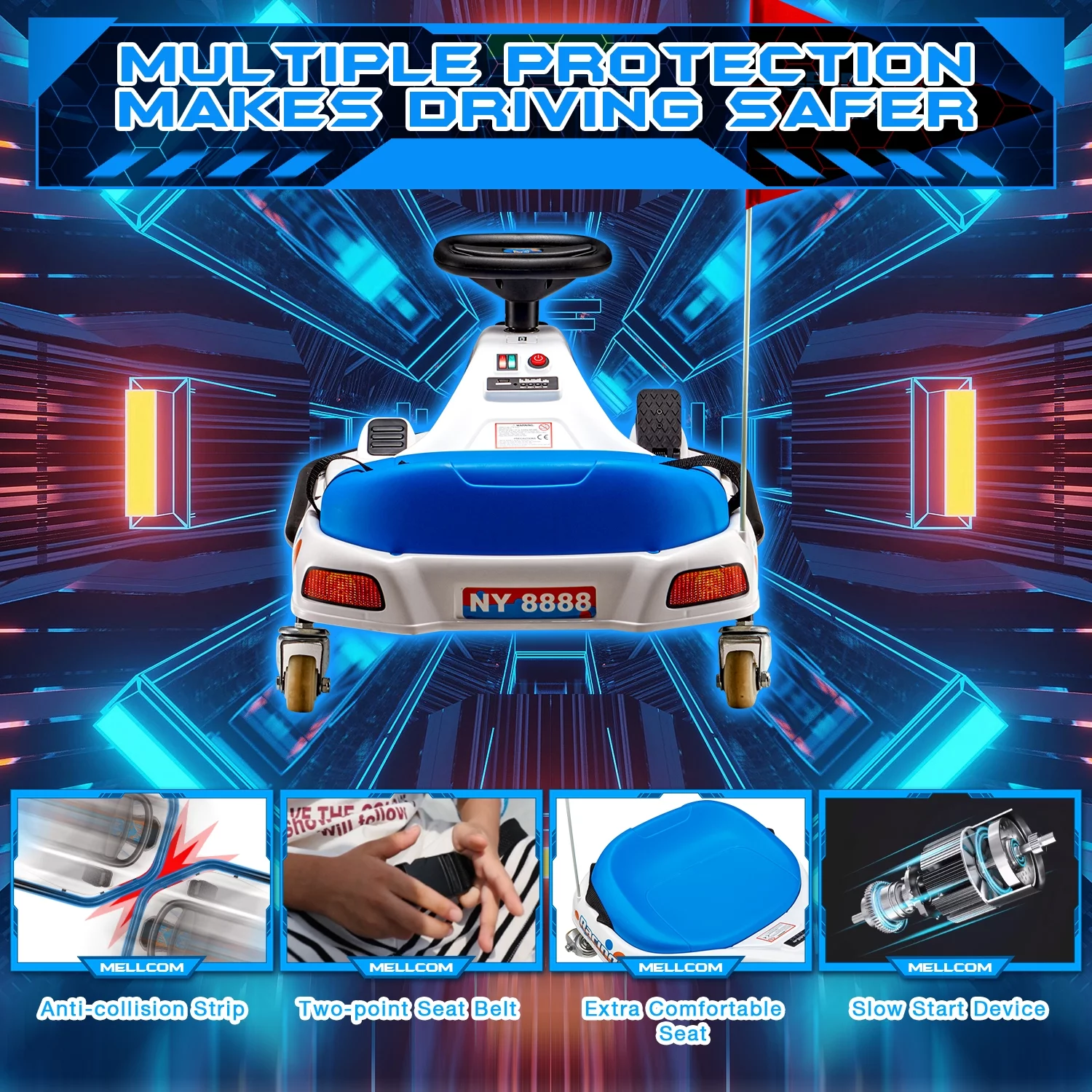 Hommow 12V Ride on Drift Car for Kids,Electric Drifting Go-Kart with Acceleration Pedal, Music, Bluetooth, LED Lights,Christmas Gift for 4-18Years Old,Blue - Womvr