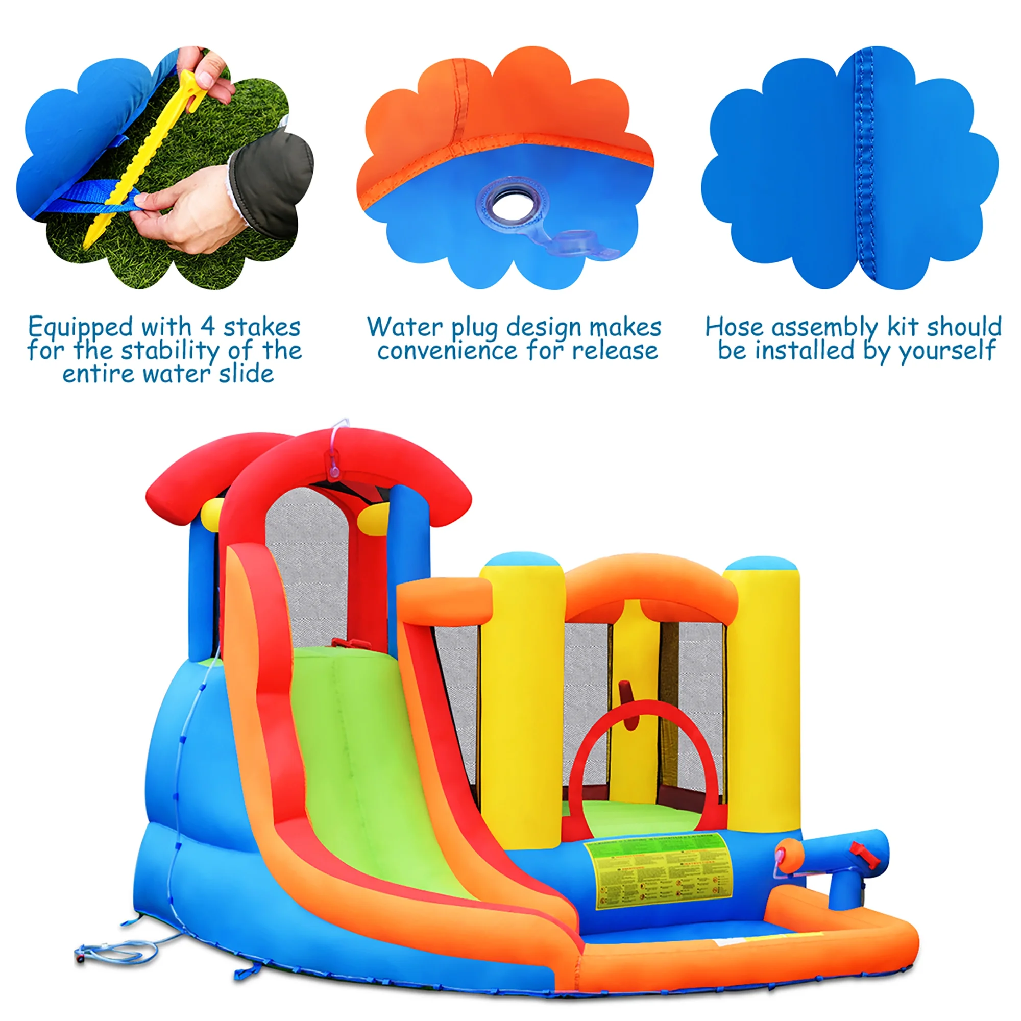 Costway Inflatable Bounce House Water Slide w/ Climbing Wall Splash Pool Water Cannon - Womvr