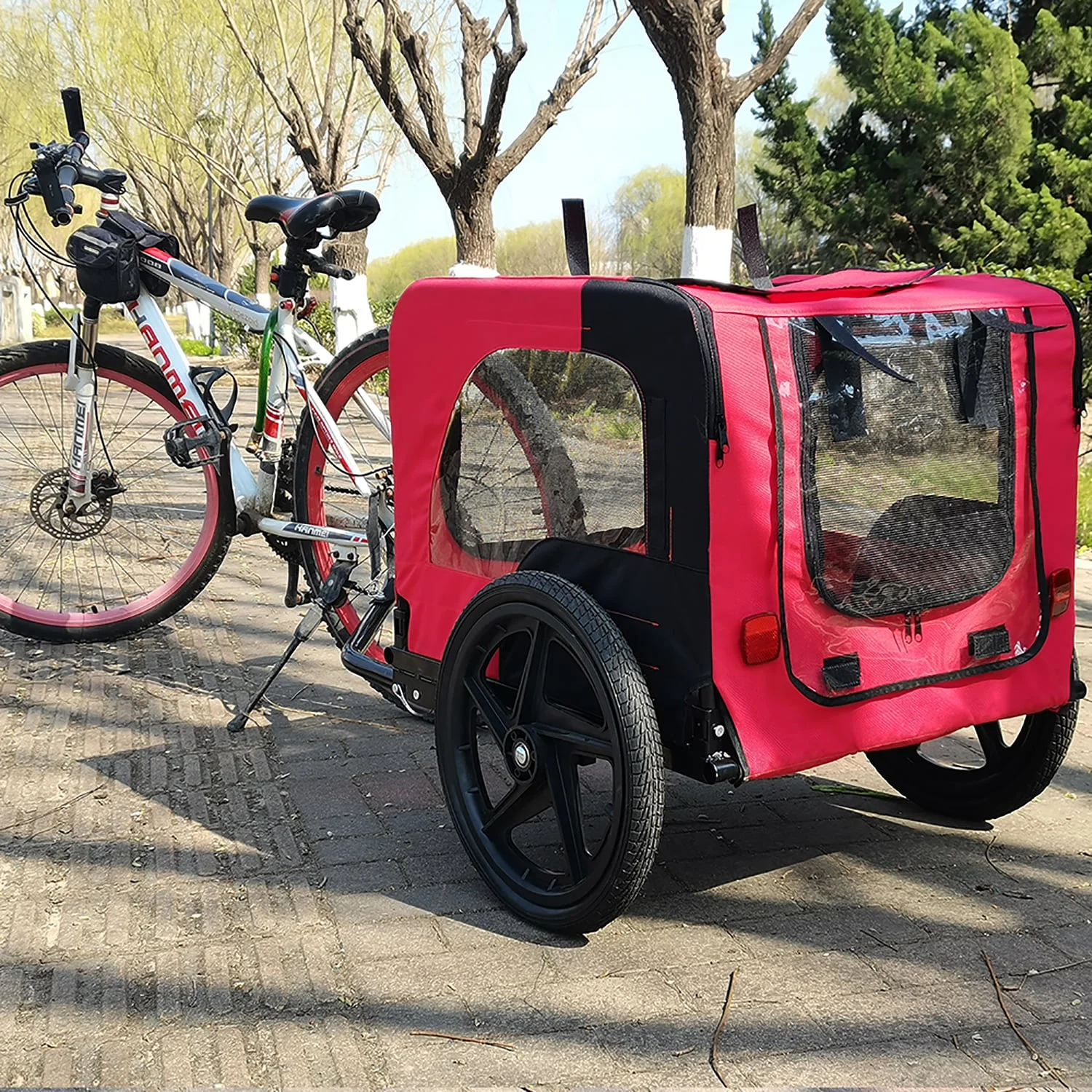 Vivifying Dog Bike Trailer 2-in-1 Travel Dog Stroller, Small Pet Bicycle Cart Carrier with Universal Coupler, and Easy Fold Design - Womvr