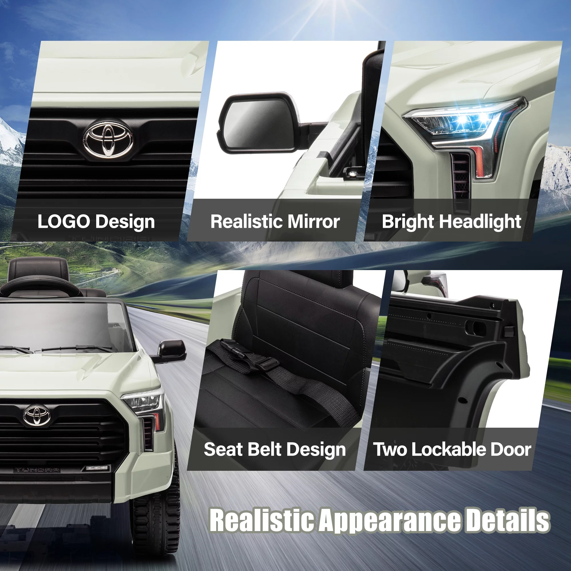 Toyota Tundra 12 V Powered Ride on Cars, Electric Pickup Truck Toys for Kids with Remote Control, 4 Wheels, Battery Powered, LED Light, MP3 Player, Green - Womvr