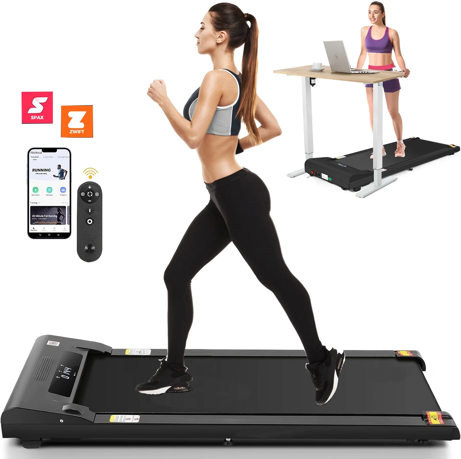 Adnoom Walking Pad Treadmill Under Desk Treadmills for Home,Smart App Remote Control 2.5HP Electric Jogging Running Machine with LED Display - Womvr