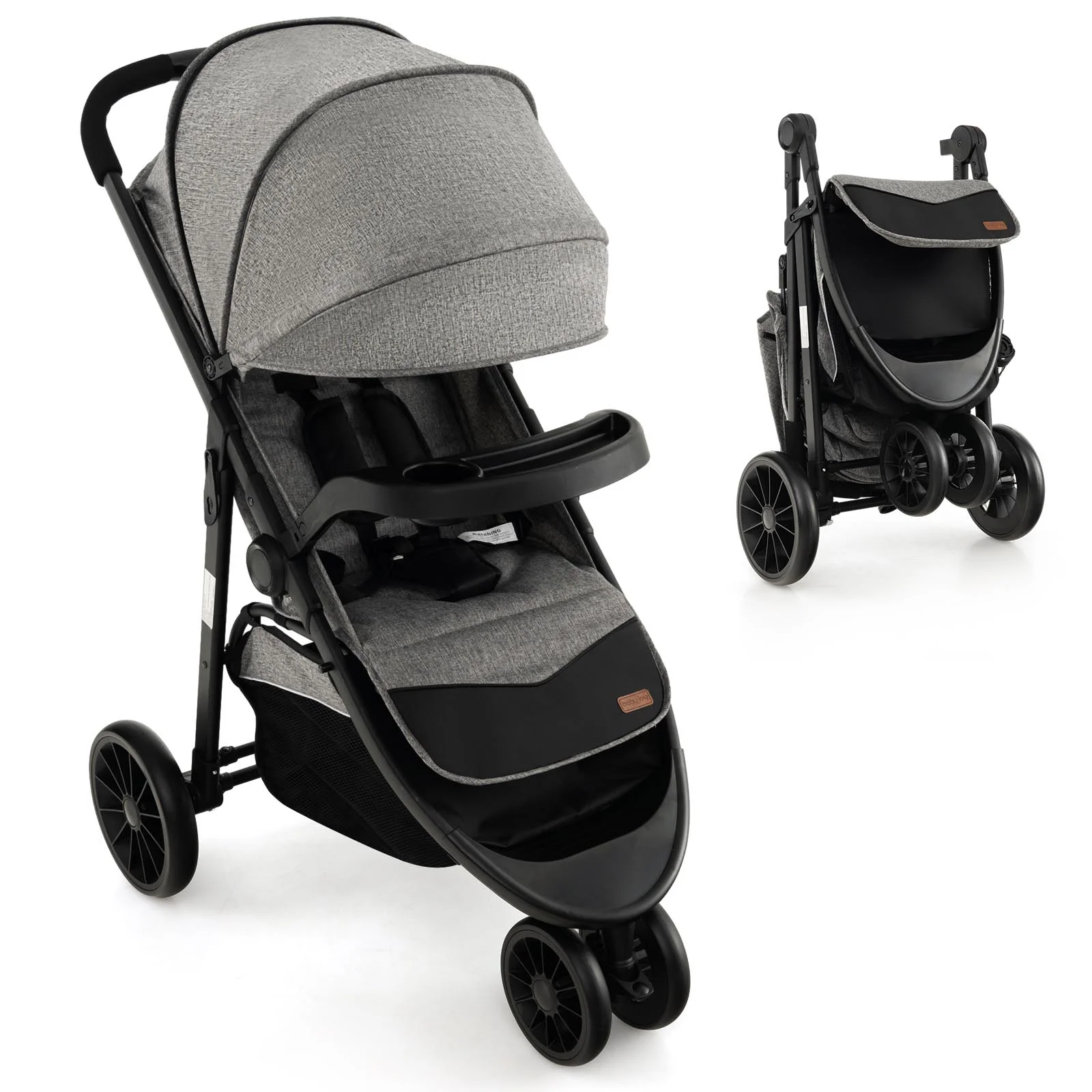 Baby Jogging Stroller Jogger Travel System w/Adjustable Canopy for Newborn Grey - Womvr