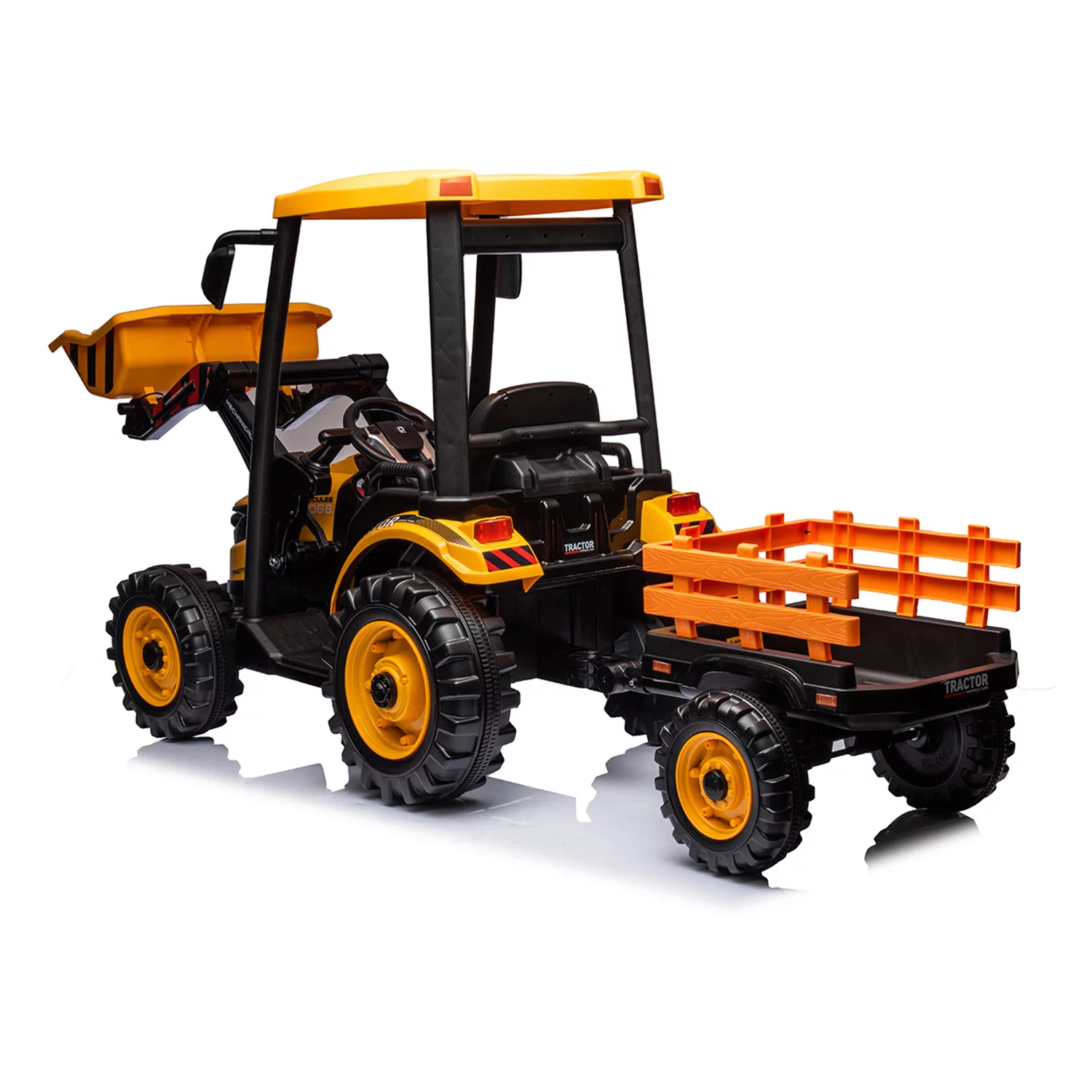 CIPACHO 24 V Powered Ride Ons Tractor, Electric Construction Vehicles for Kids with Working Loader and Backhoe Digger, Kids' Car Toys with Trailer, Green - Womvr