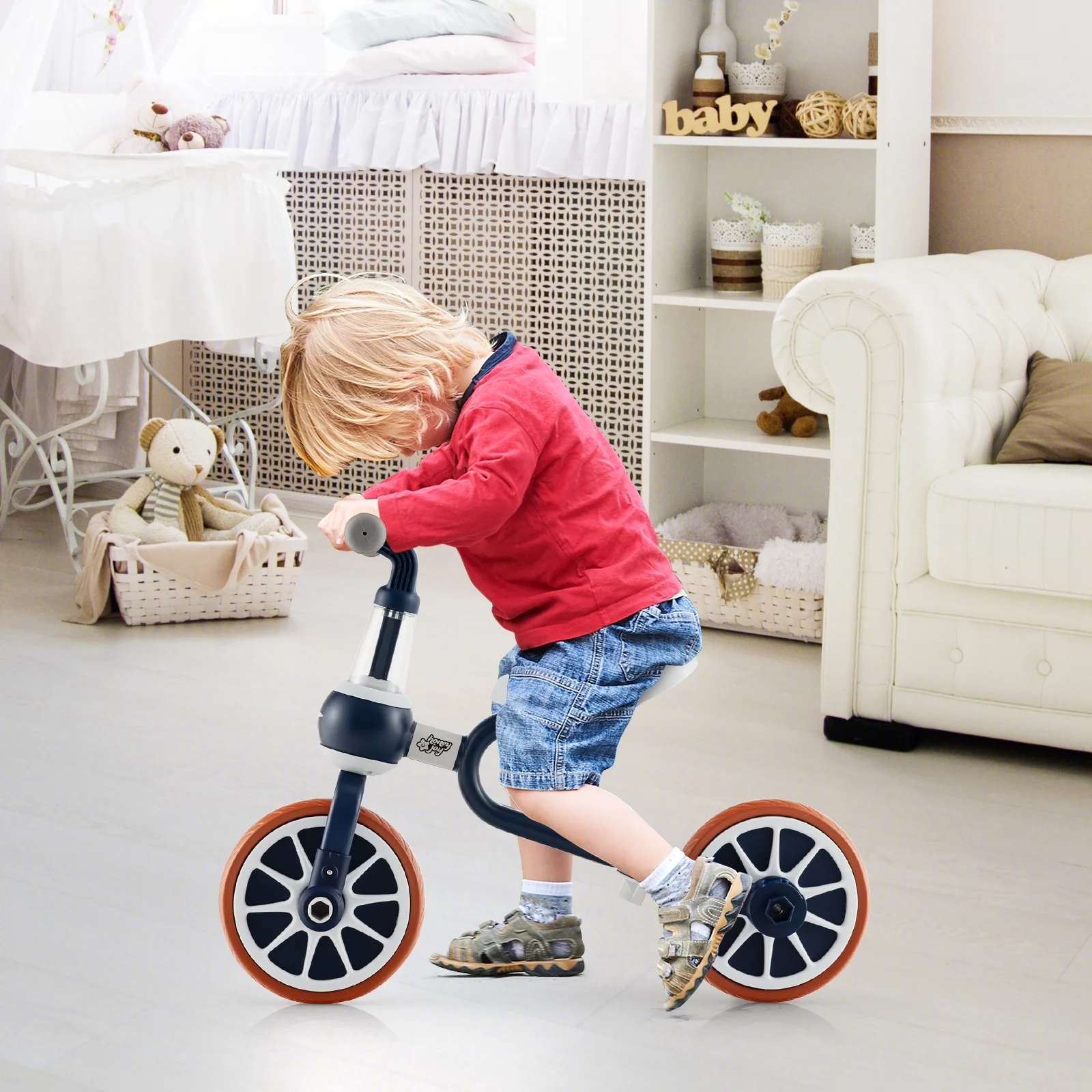 Infans 4 in 1 Kids Tricycles w/ Push Handle & Training Wheels Baby Balance Bike Navy - Womvr