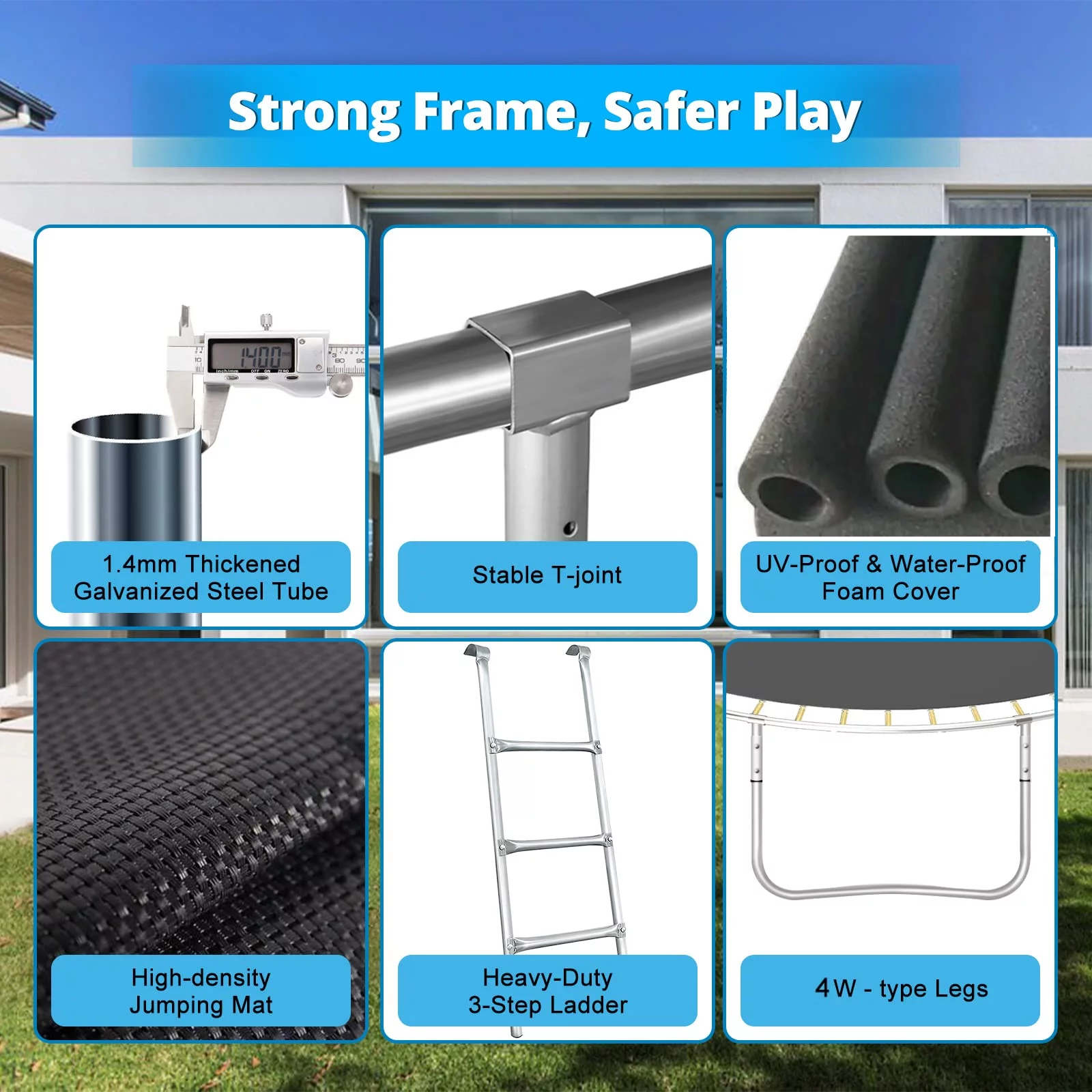 16FT Trampoline for 8-9 Kids Adults with Basketball Hoop, Ladder, Light, Sprinkler, Socks, Outdoor Heavy Duty Recreational Trampoline - Womvr