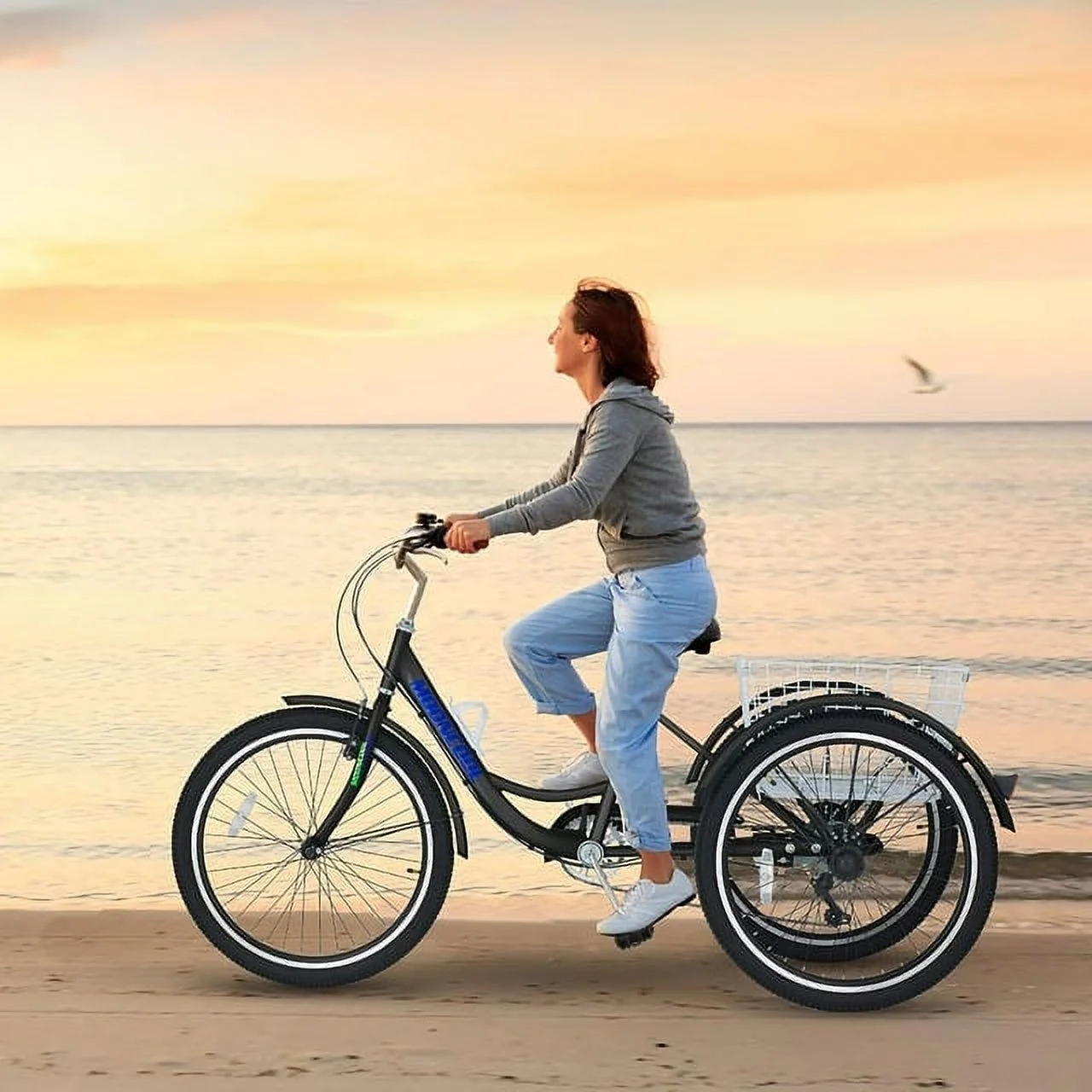 Lilypelle Adult Tricycles 7 Speed 20/24/26 Inch Three Wheel Bike Cruiser Trike with Low-Step Through Frame/Large Basket for Men, Women, Seniors - Womvr