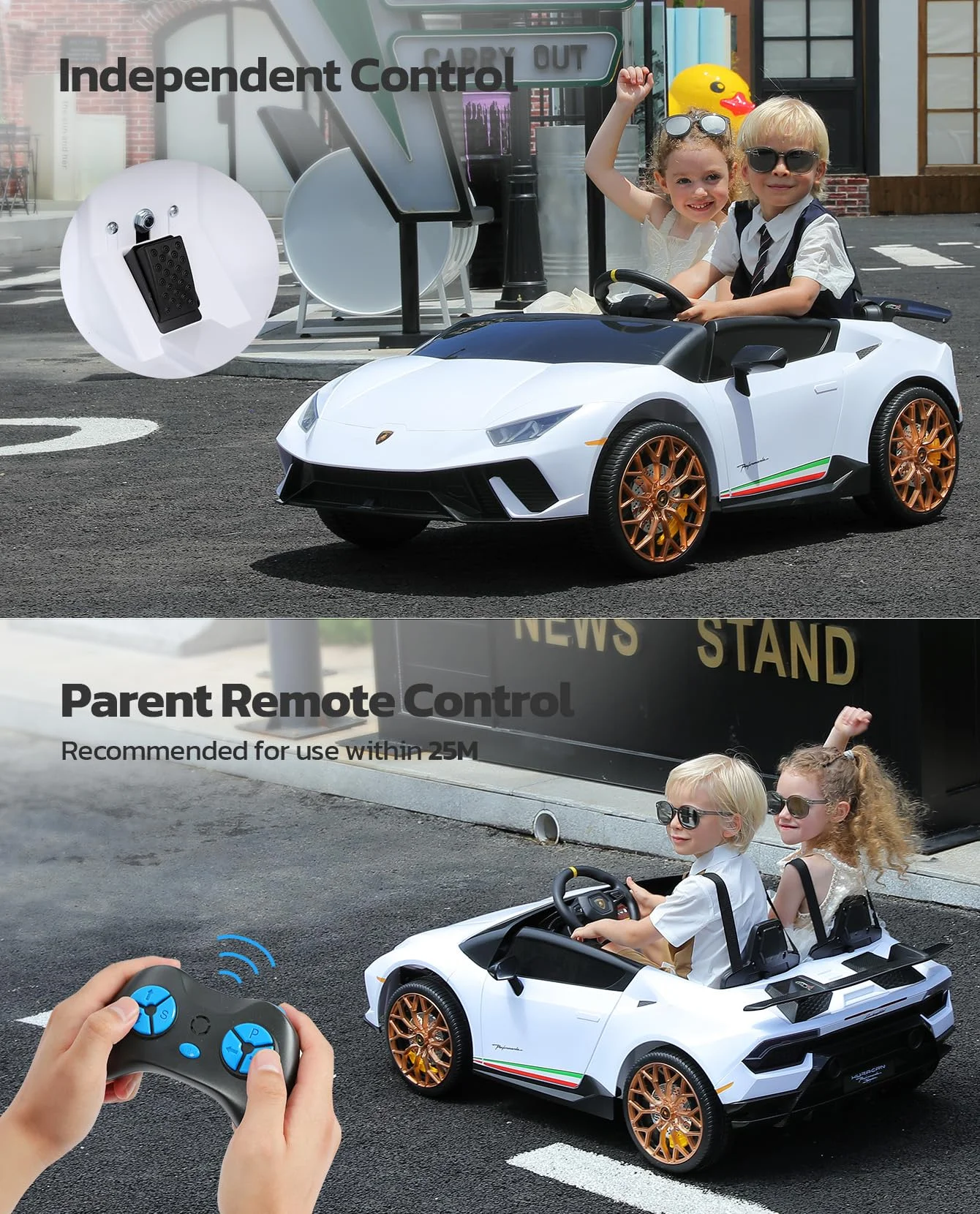 Lamborghini Huracan Ride on Car Real 2 Seater, Powered Electric Vehicle with Parent Remote, Maximum 4.0mph Ride on Toys for 3-8 Years Kids,Pink - Womvr