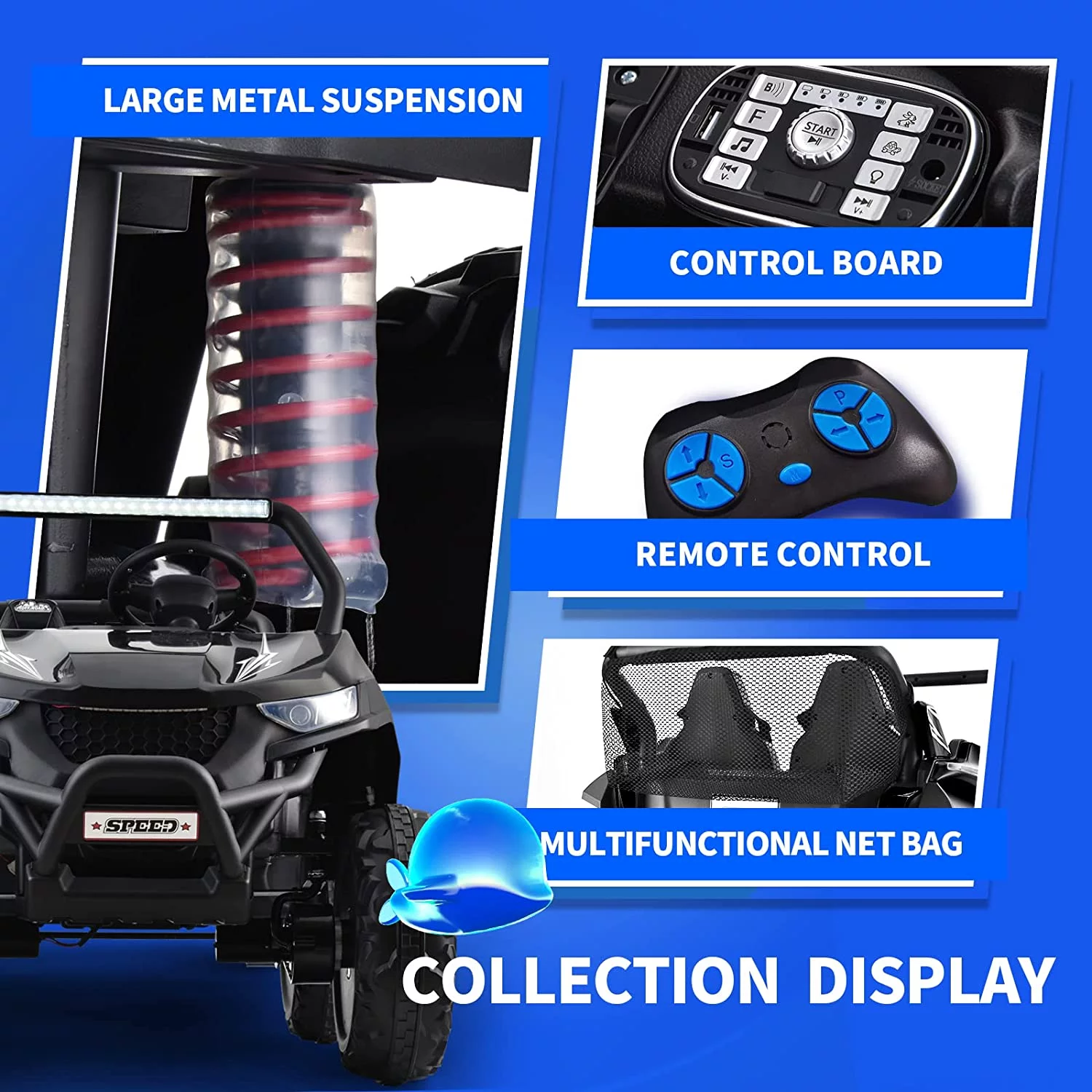 Joywhale 24V 2 Seater Kids Ride on UTV Car Powerful Electric Vehicle, with Big Battery, 4x75W Strong Motor, Remote Control, Suspension, Deep Sea Blue - Womvr