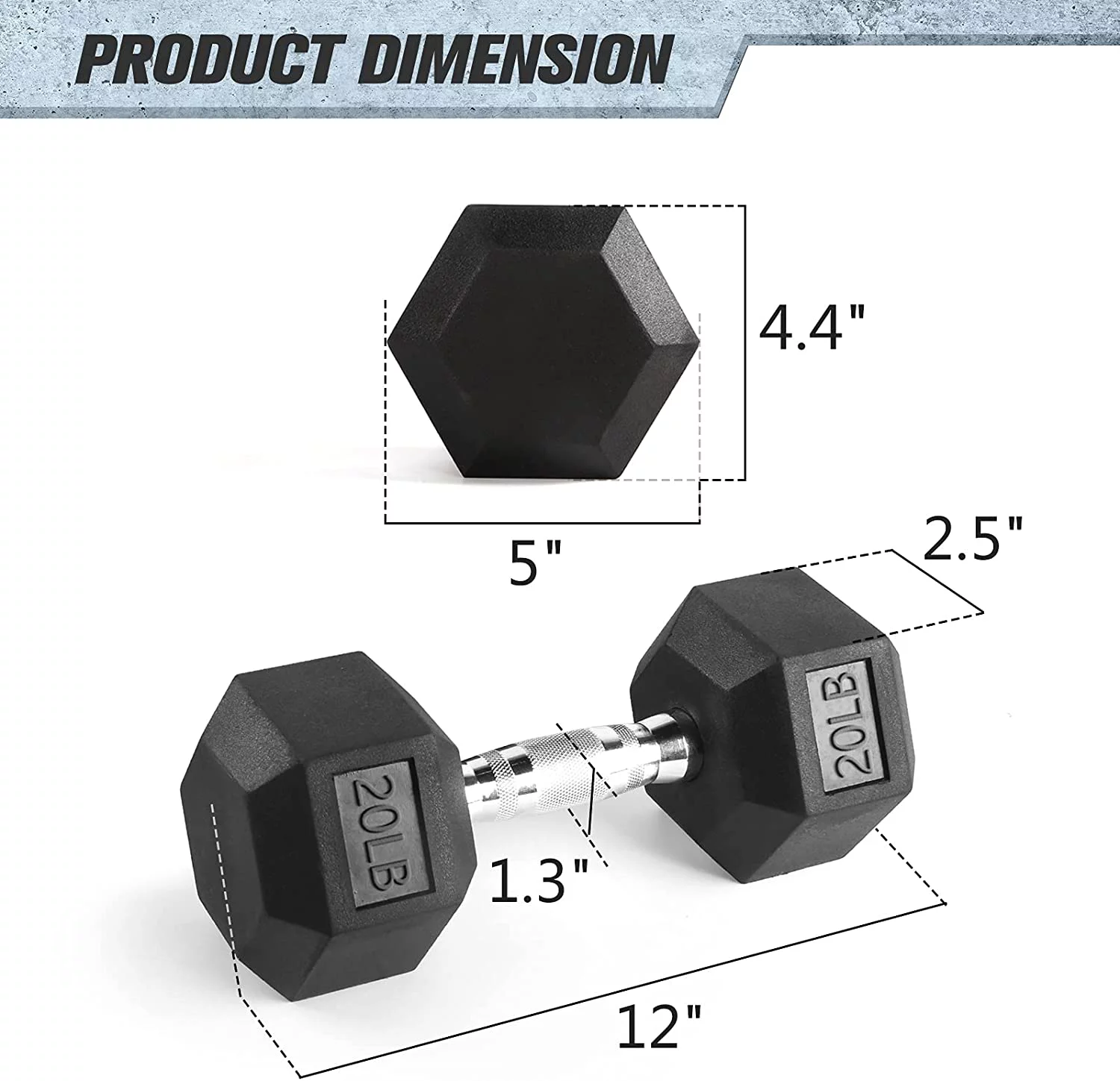 RitFit Rubber Hex Dumbbell Weight 5-60 Lbs. with Metal Handle for Strength Training, Full Body Functional Workouts - Womvr