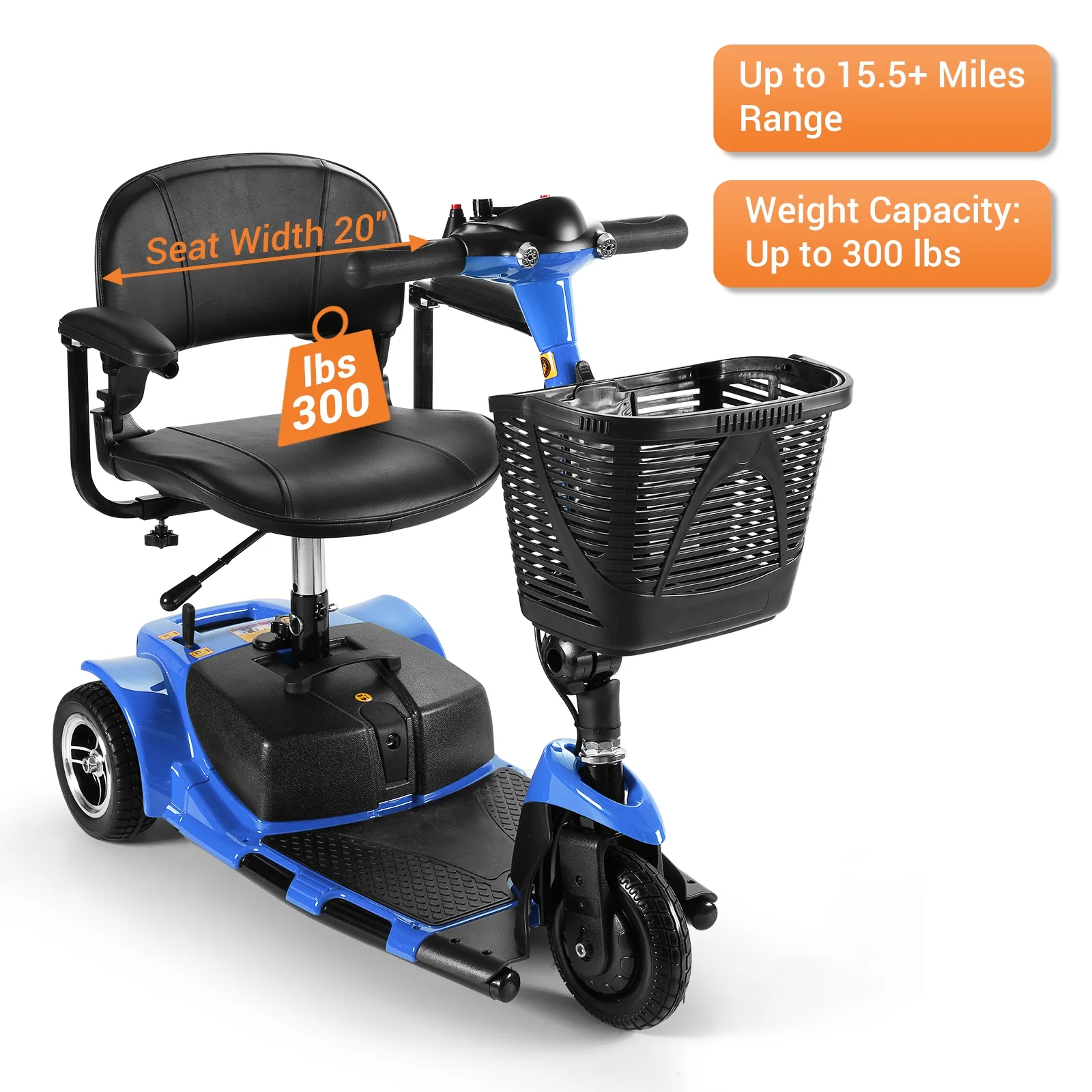 TEKAMON 4 Wheels Mobility Scooter - Portable Folding Power Electric Mobility Scooters for Seniors, Adults, Handicapped, Elderly - Range Extended Battery,Blue - Womvr