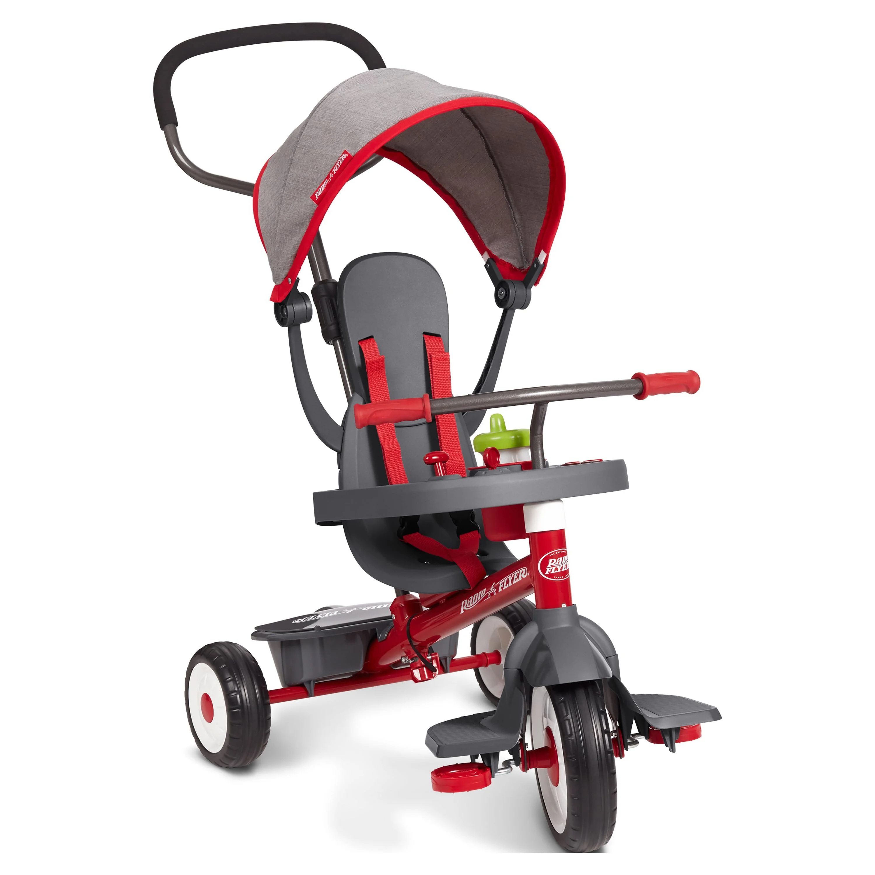 Radio Flyer, 4-in-1 Stroll 'N Trike with Activity Tray, Red & Gray, Convertible Tricycle,  Unisex - Womvr