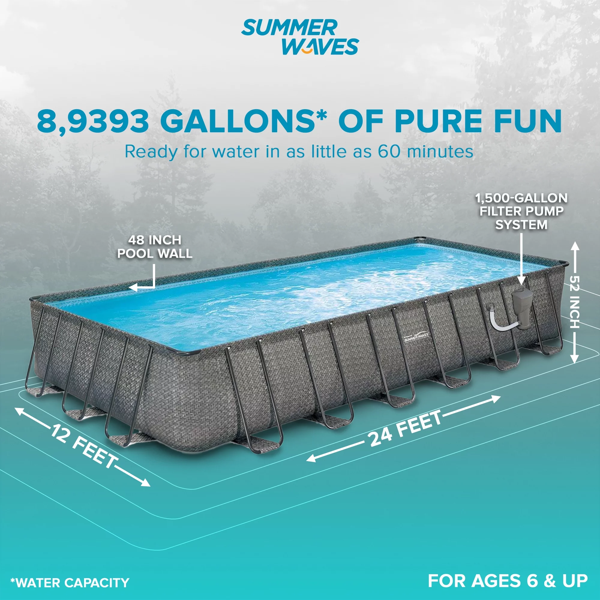 Summer Waves 24 x 12 x 4.5' Rectangle Above Ground Frame Swimming Pool Set - Womvr