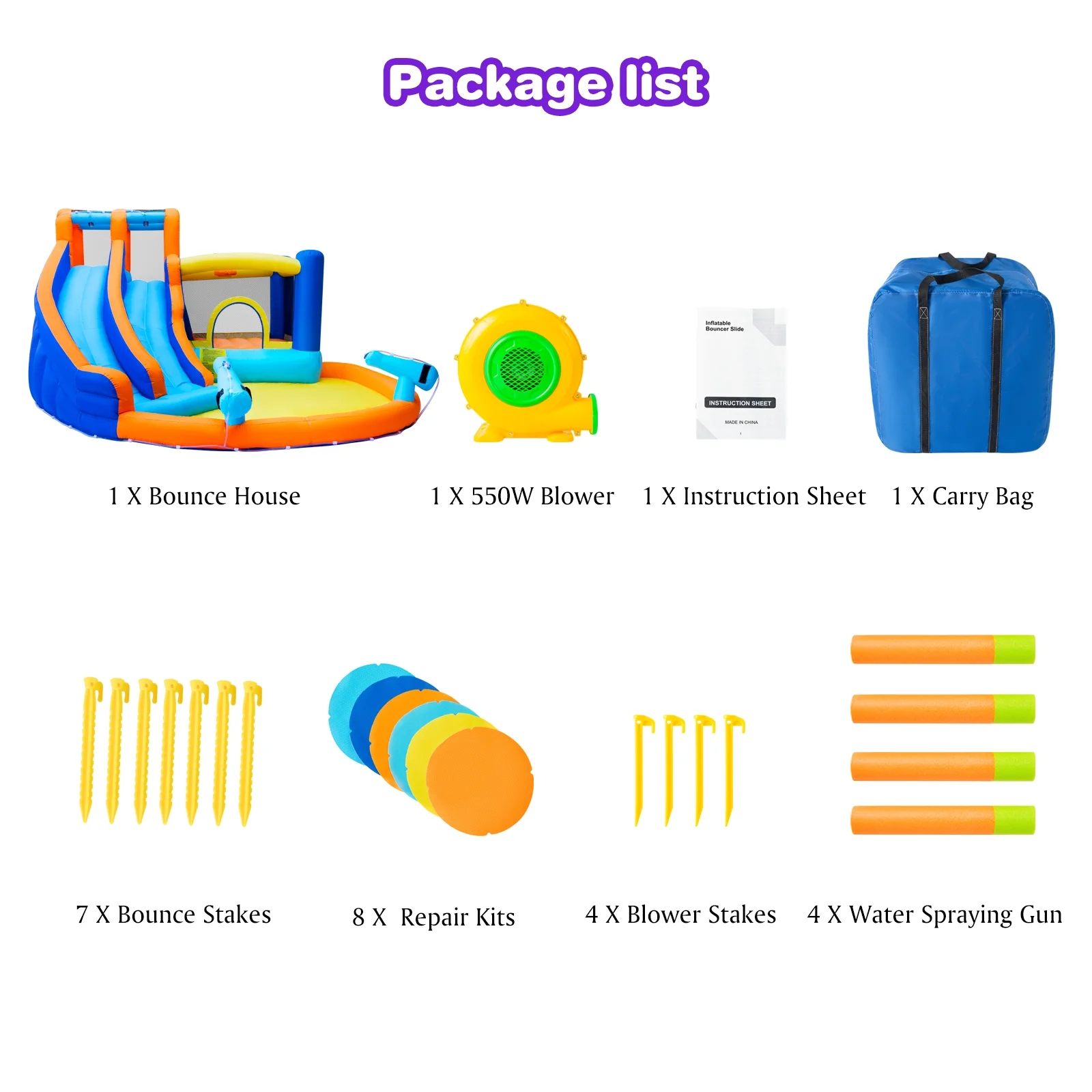 JOYLDIAS Kids Inflatable Water Slide Giant Water Park Double Slide Bouncer Playhouse Castle with 4 Water Guns, Pool, Jump Area, Climbing Wall, Air Blower - Womvr