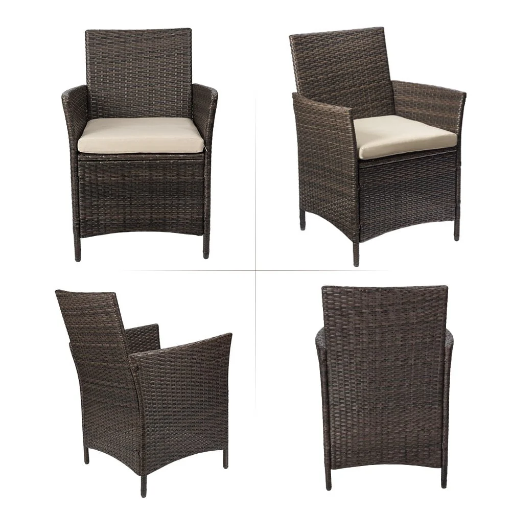 Lacoo 3 Pieces Outdoor Patio Furniture PE Rattan Wicker Table and Chairs Set Bar Set with Cushioned Tempered Glass, Brown/Beige, 2 - Womvr