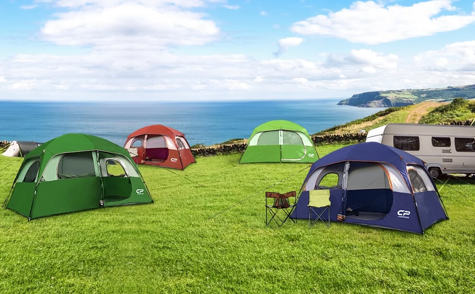 CAMPROS 6 Person Camping Tent, Easy Set up Waterproof Dome Tents Double Layer, Blue - Womvr