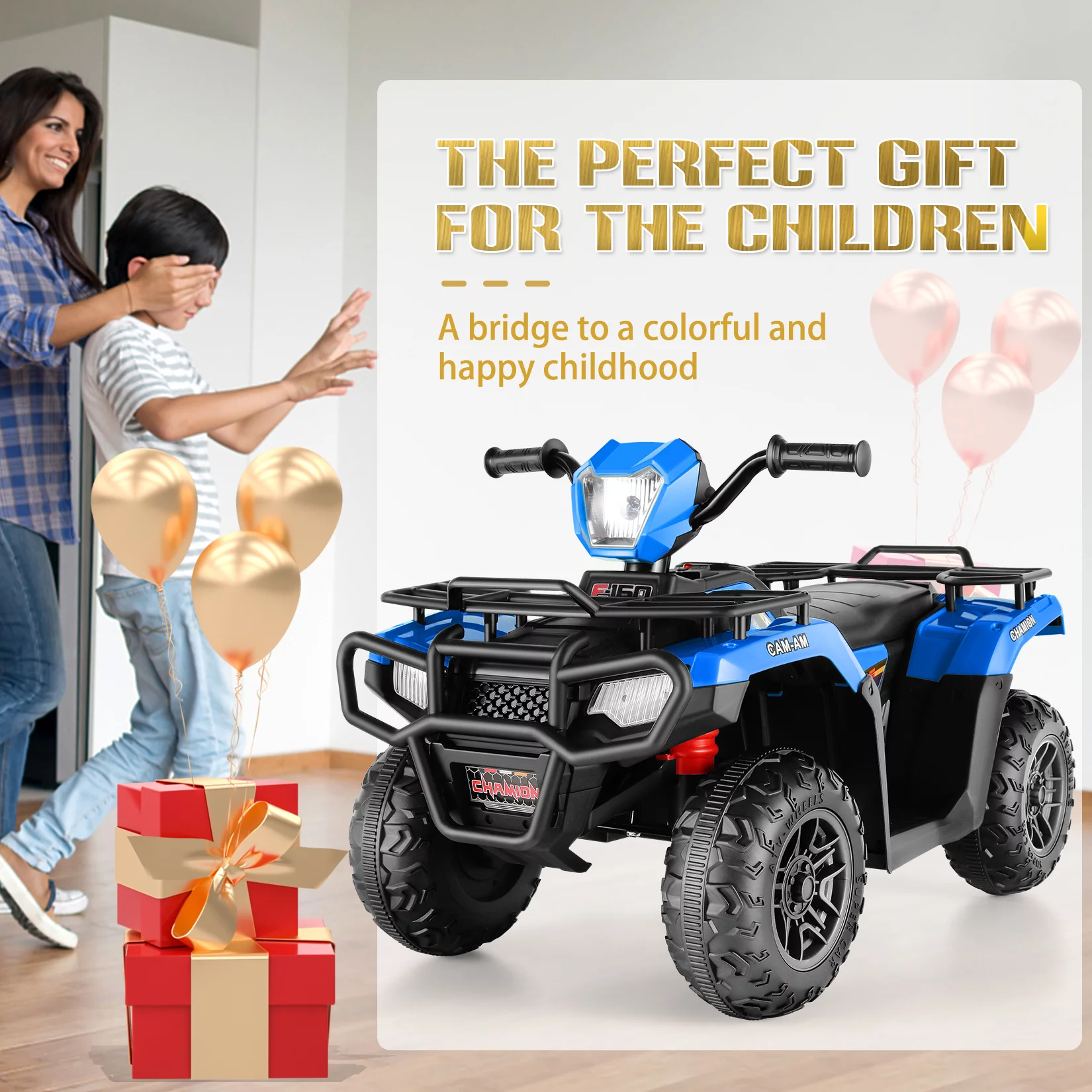 Funcid 12V Kids Ride on ATV 4-Wheeler Quad Battery Powered Electric Car with High/Low Speed, 2X30W Motor, Treaded Tires, Soft Braking, LED Light, Music, Rose Red - Womvr