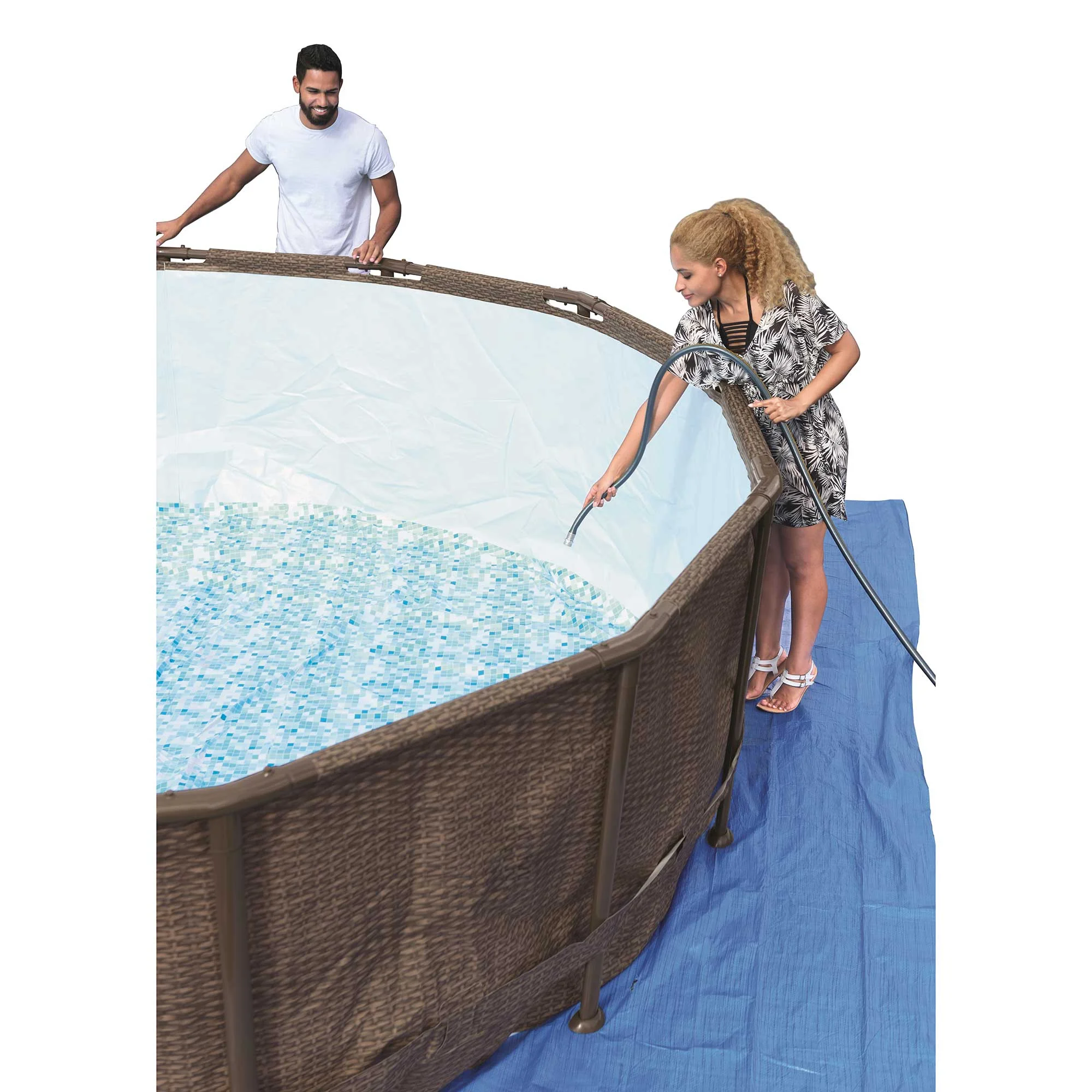 Bestway 15125 16ft x 48in Power Steel Round Frame Above Ground Pool Set & Pump - Womvr