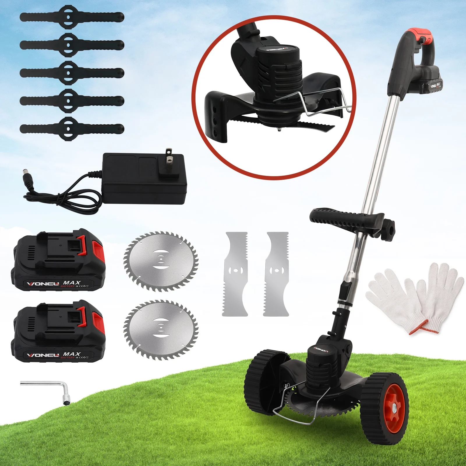 Electric Weed Eater Wacker, Grass Trimmer Weed Lawn Edger Eater, 21V 650W Cordless Grass String Trimmer Cutter, Weed Wacker with 2 Battery - Womvr