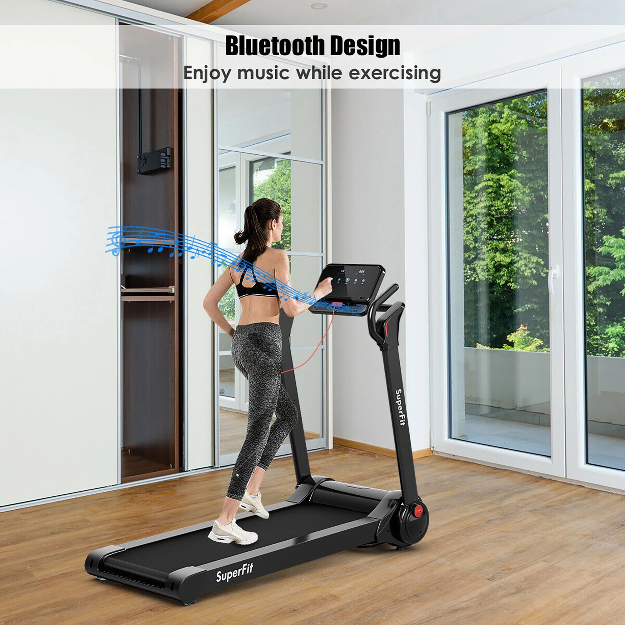 SuperFit 2.25HP Folding Electric Motorized Treadmill With Speaker - Womvr