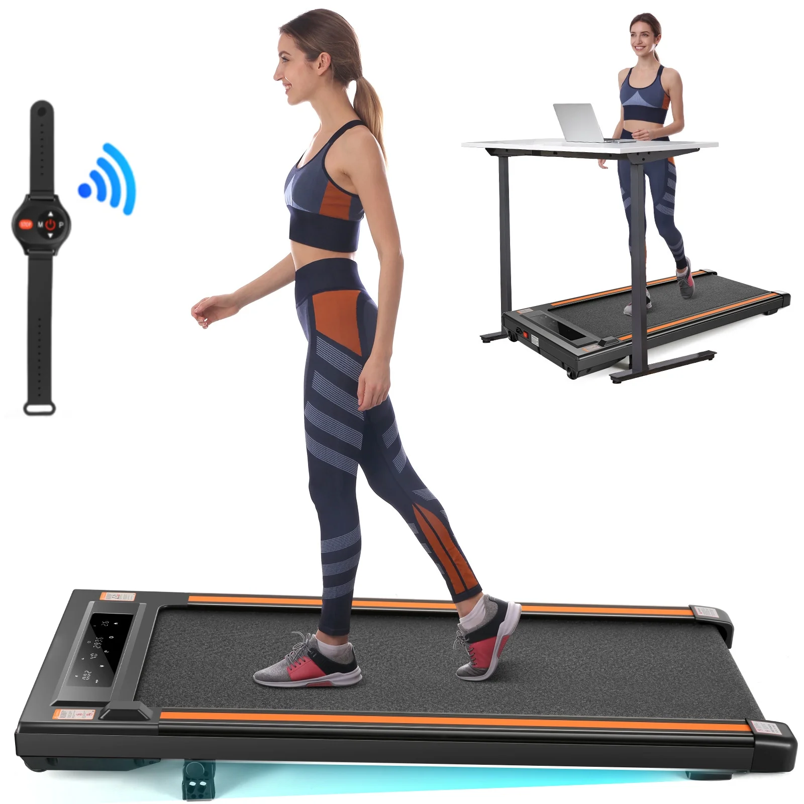 Tikmboex 2.5HP Walking Pad Under Desk Treadmill with LED Touch Screen Remote Control, 2 in 1 Treadmills for Home Office, Black - Womvr