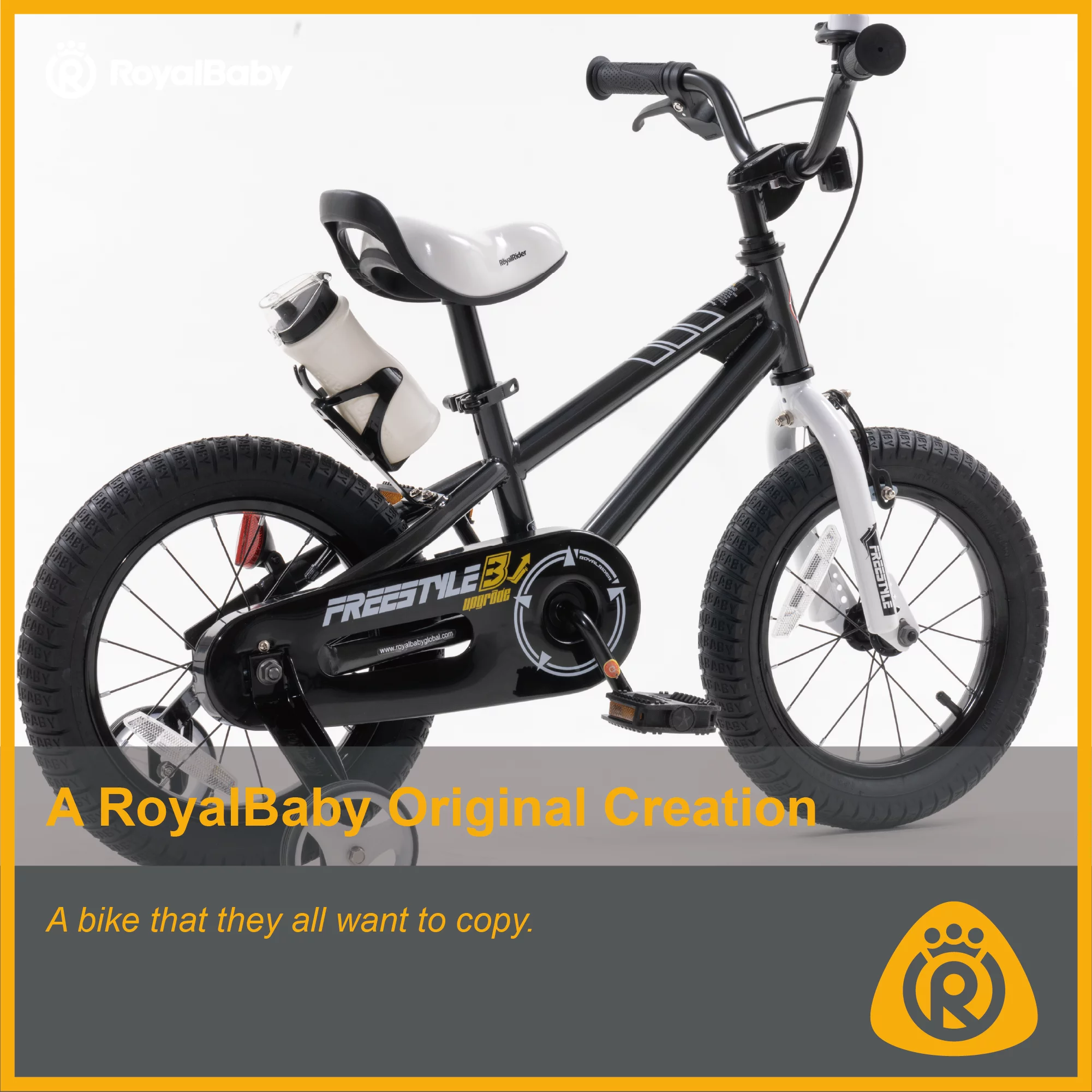 Royalbaby Boys Girls Kids Bike 12 In BMX Freestyle Black 2 Hand Brakes Bicycles with Training Wheels Child Bicycle - Womvr