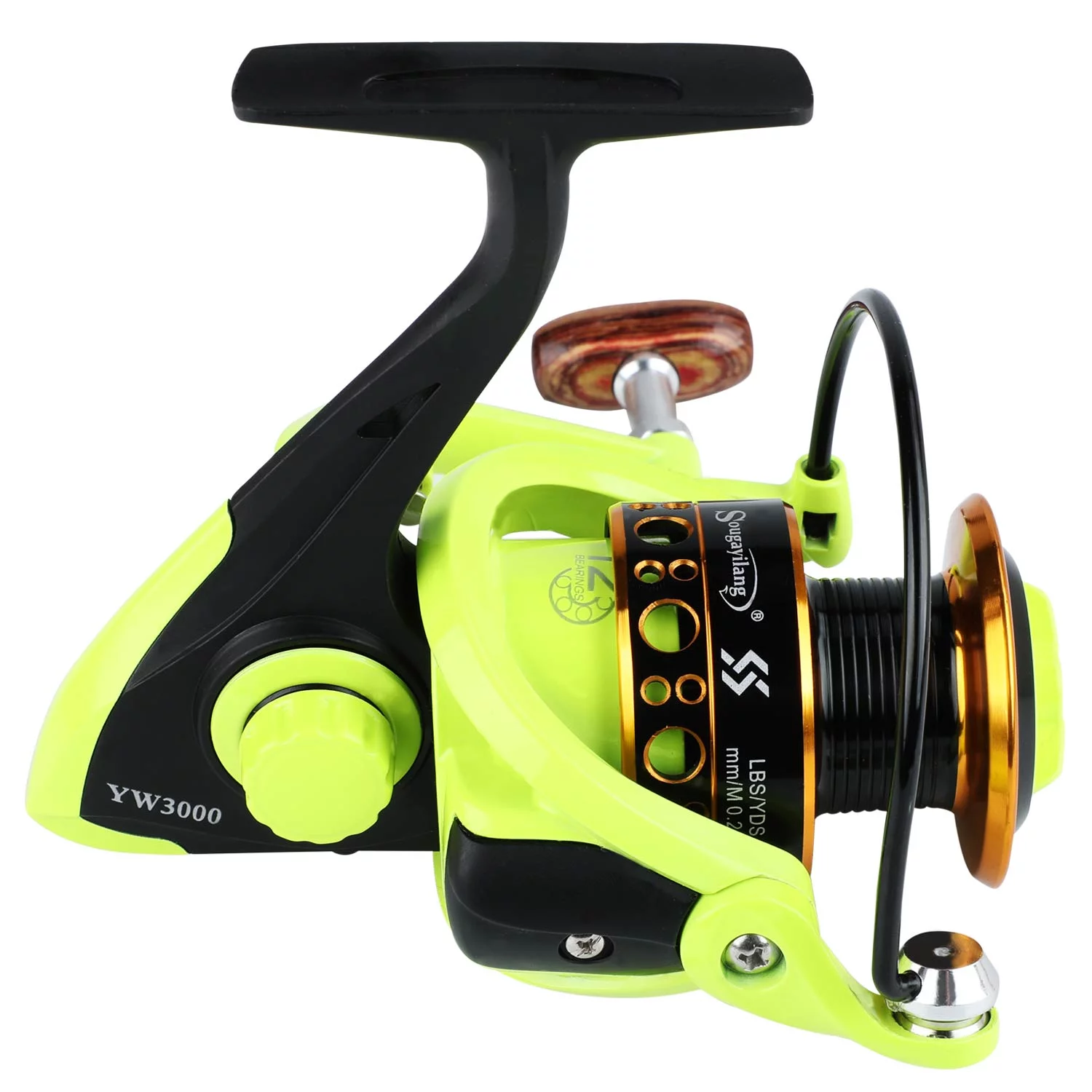 Sougayilang 5.0:1 Spinning Fishing Reel Wooden Handle 1000-3000 Series Fishing Tackle - Womvr